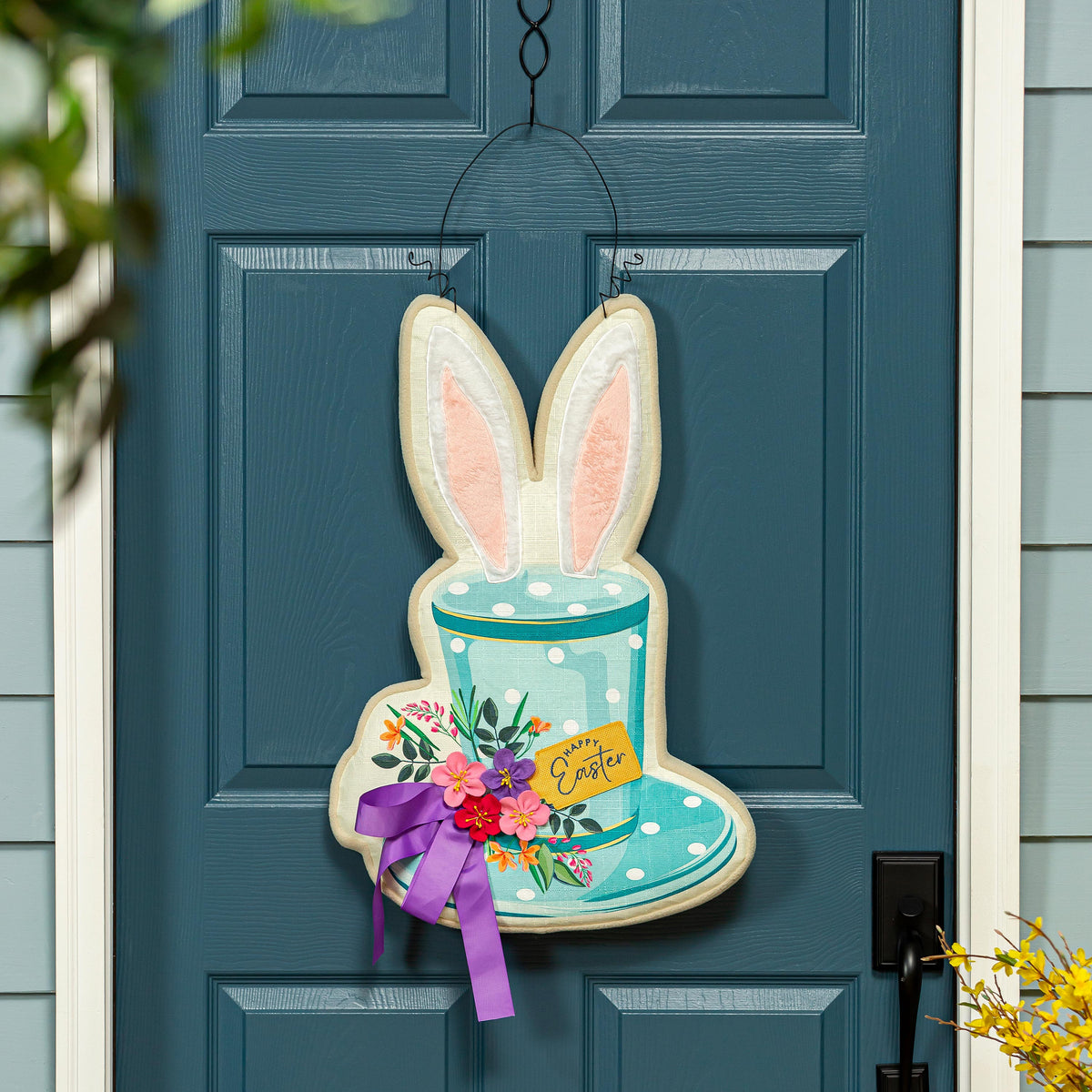 Happy Easter Floral Hat Estate Door Décor Evergreen