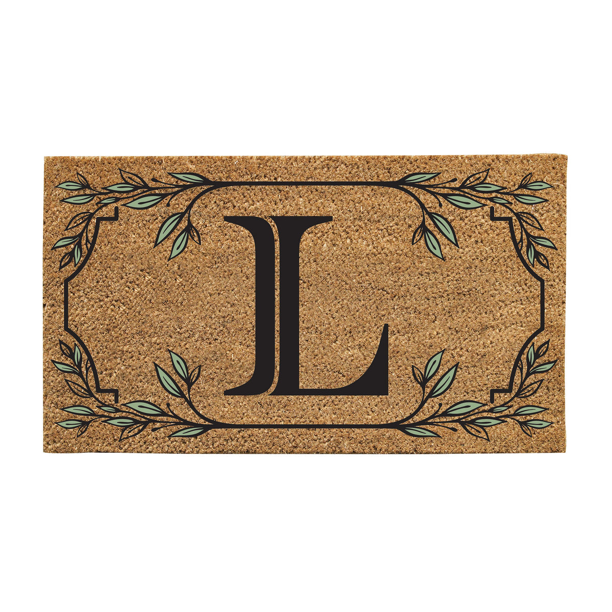 28" x 16" Monogram Coir Mat, Letter "L" Evergreen