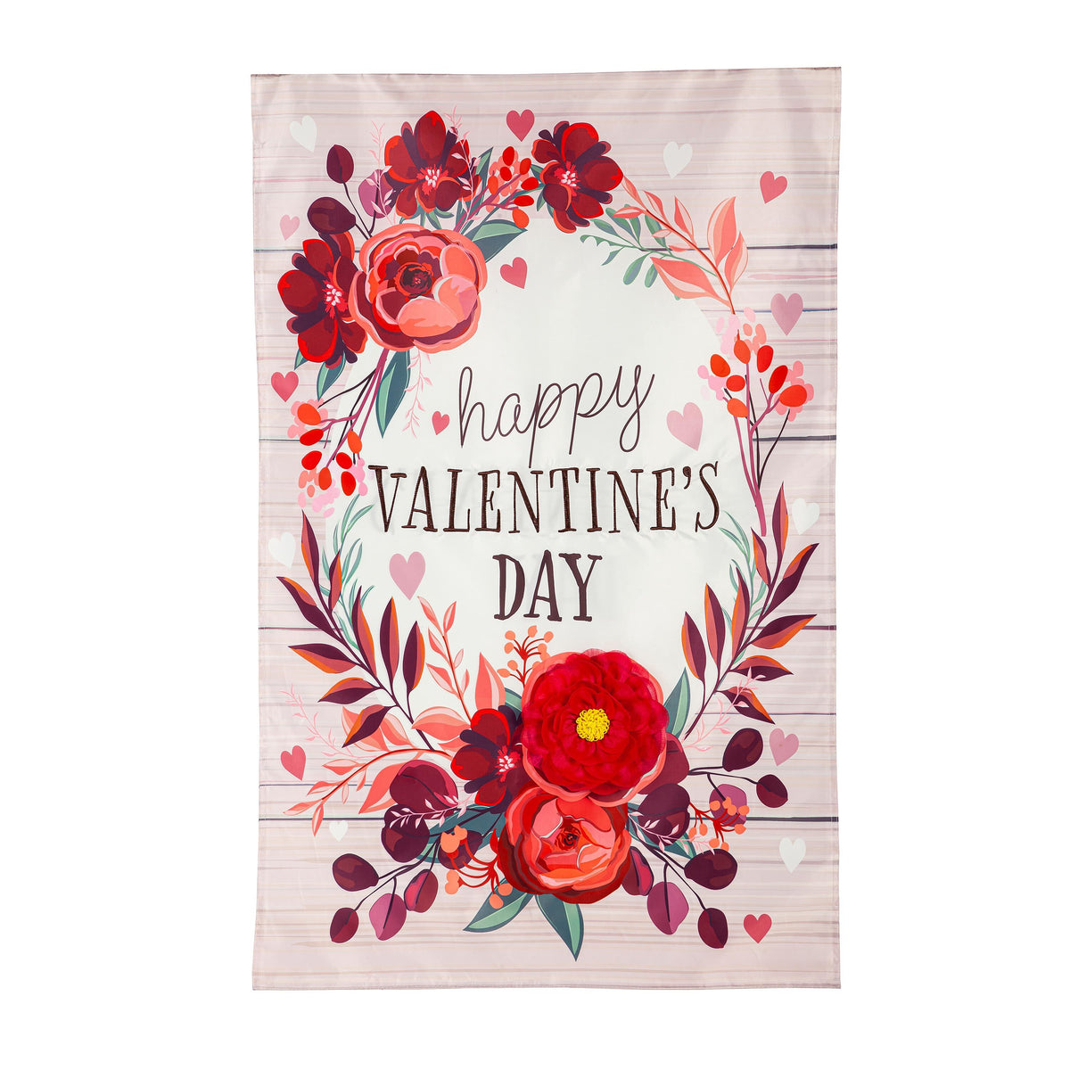 Evergreen Floral Happy Valentine's Day Applique House Flag 2