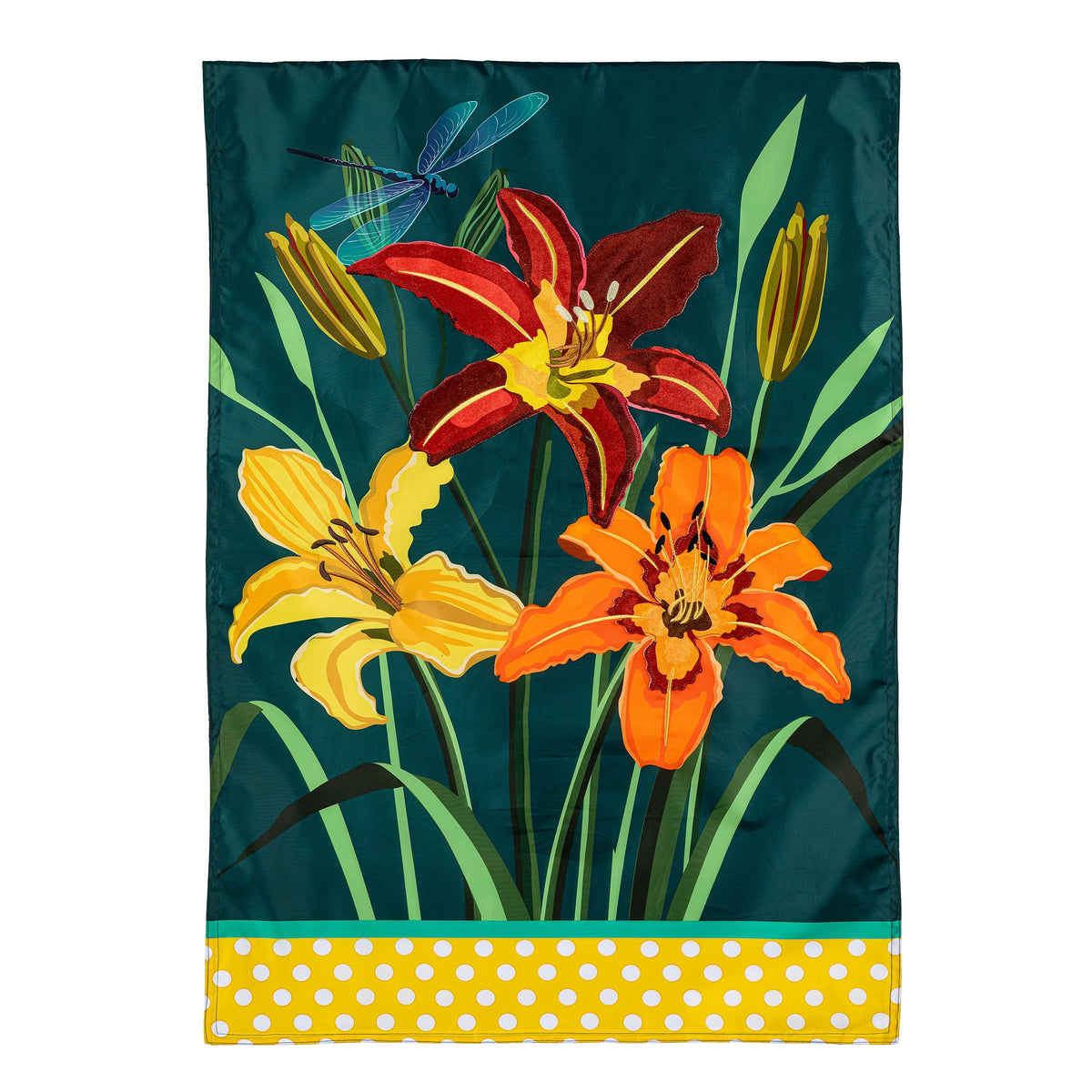 Evergreen Daylilies Applique House Flag Multicolor 2