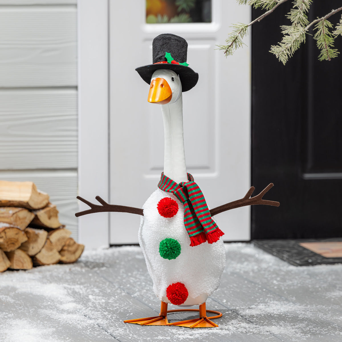 Porch Goose Outfit, Snowman – Evergreen