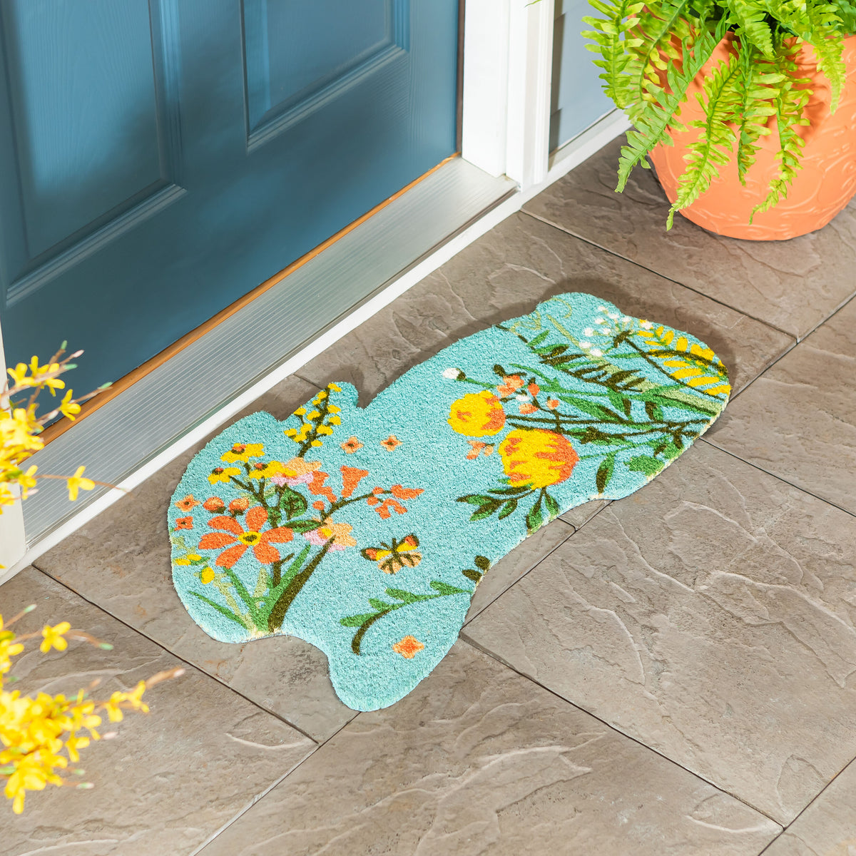 Evergreen Bunny Blooms Floral Shaped Coir Mat 2