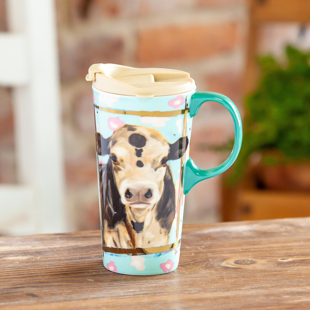 Cypress Home Myrtle Ceramic Travel Coffee Mug, 17 ounces
