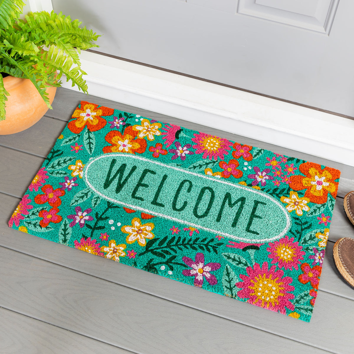 Evergreen Floral Patterned Bunny Coir Mat 2