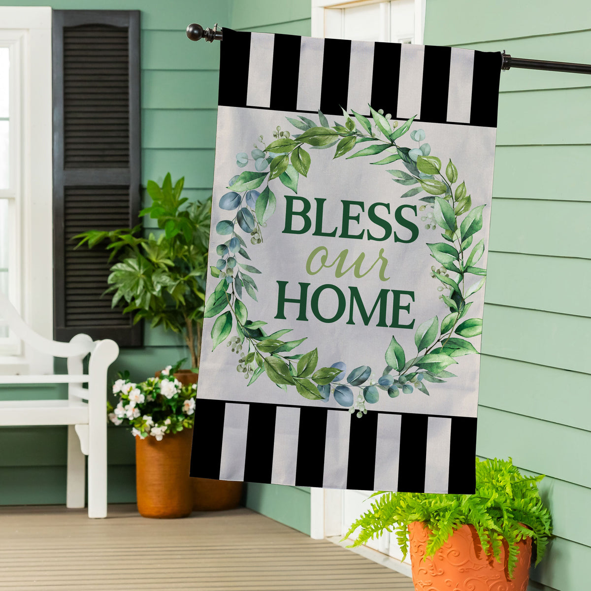Evergreen Bless Our Home Burlap House Flag 2