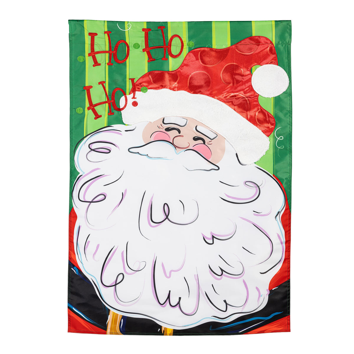 Evergreen Ho Ho Ho Santa Applique House Flag 2