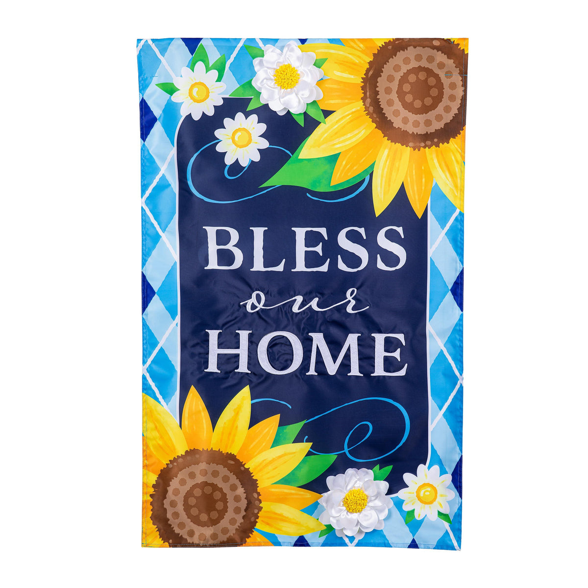 Evergreen Bless Our Home Sunflowers Applique Drapeau Maison 2