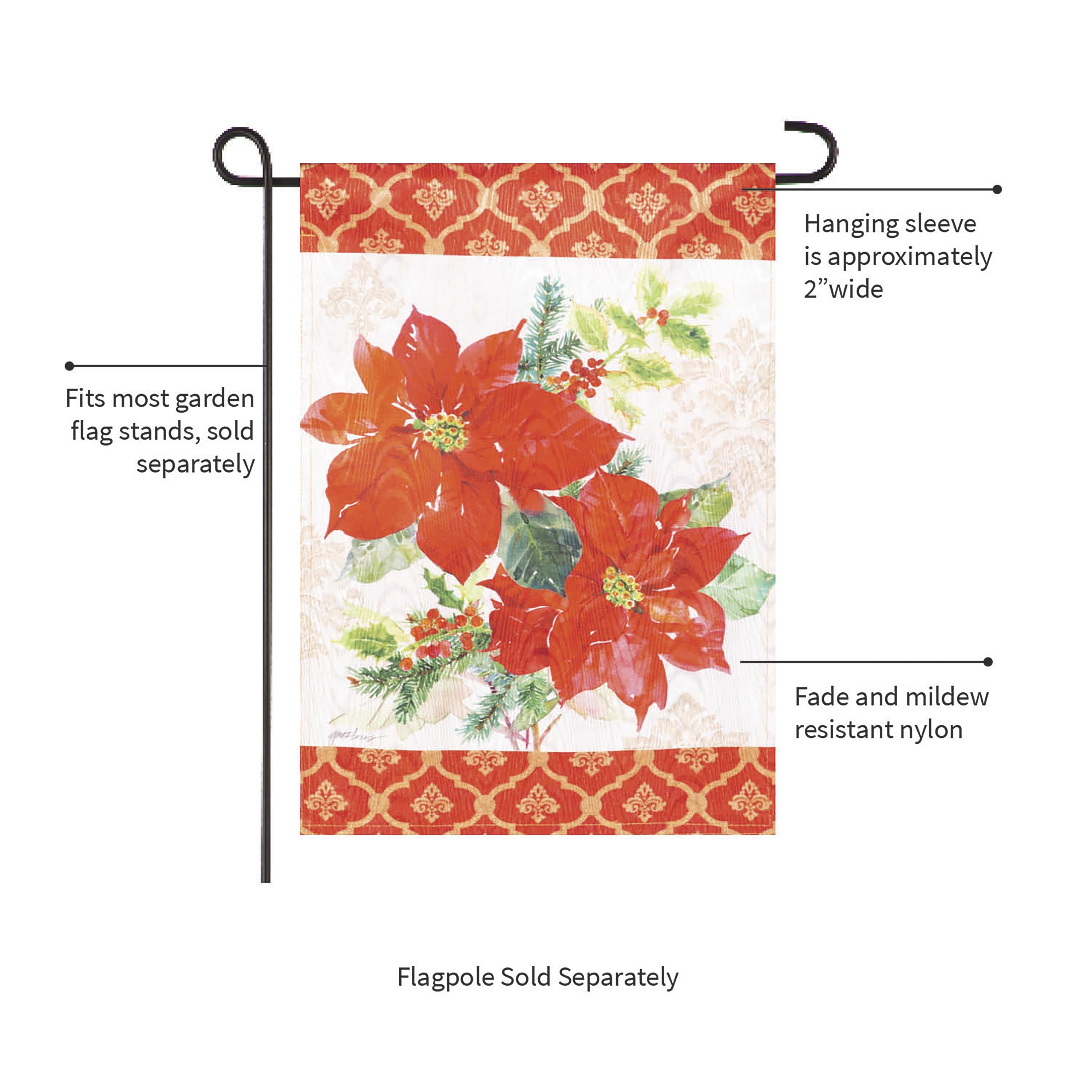 Gilded Pattern Poinsettia Christmas Moire Garden Flag – Evergreen