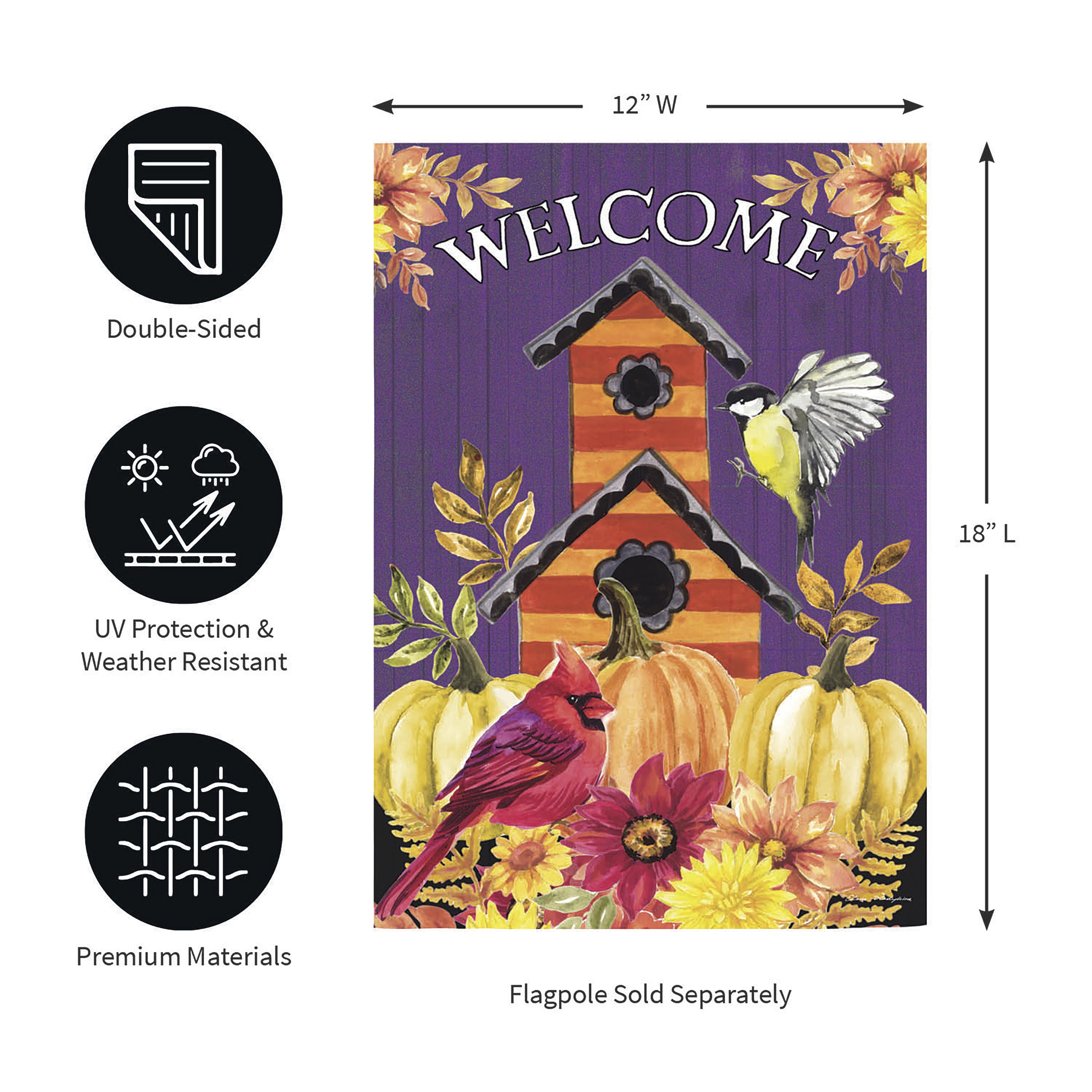 Welcome Fall Bird House Moire Garden Flag – Evergreen