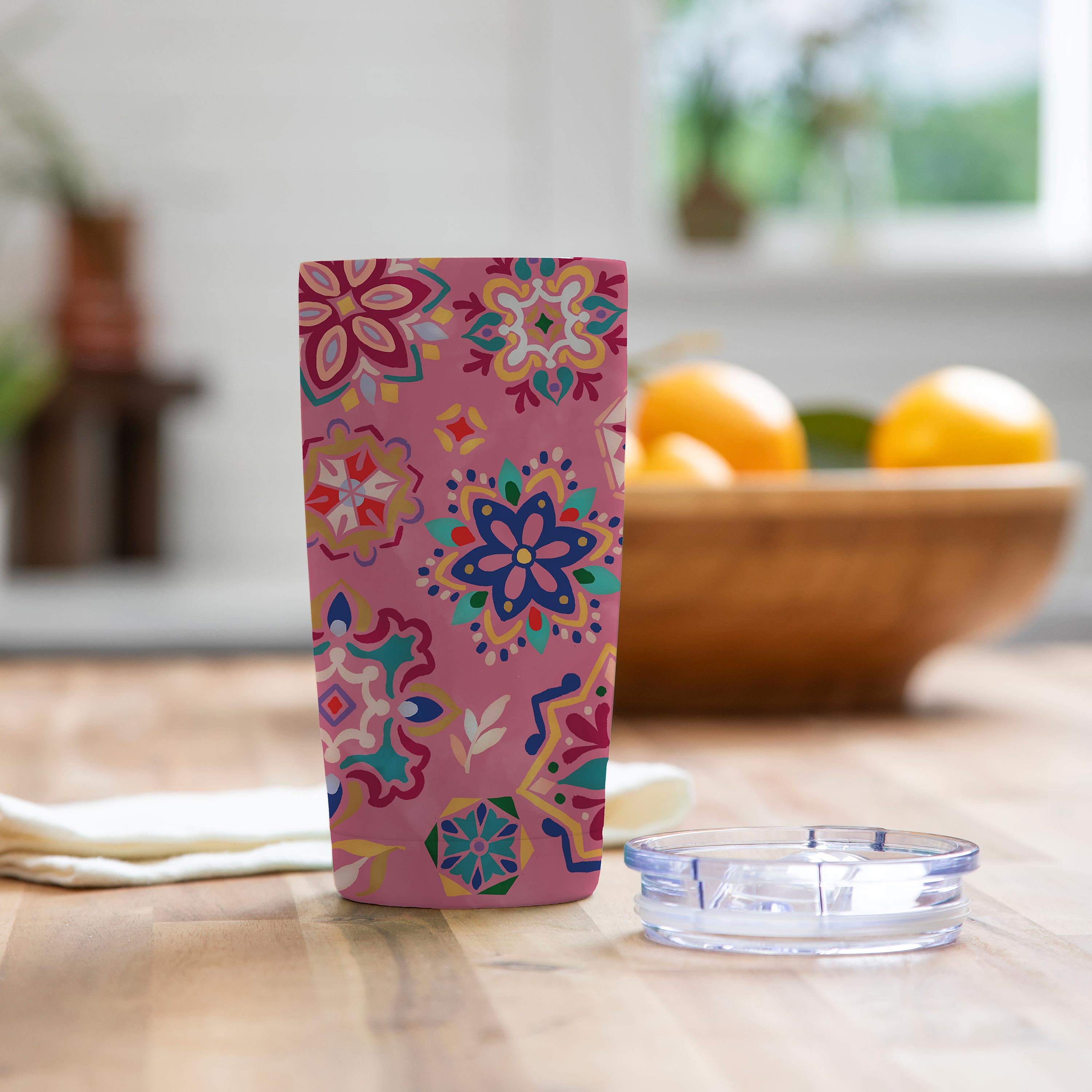 Geometric Tapestry Tiles Double Wall Stainless Steel Tumbler, 20oz