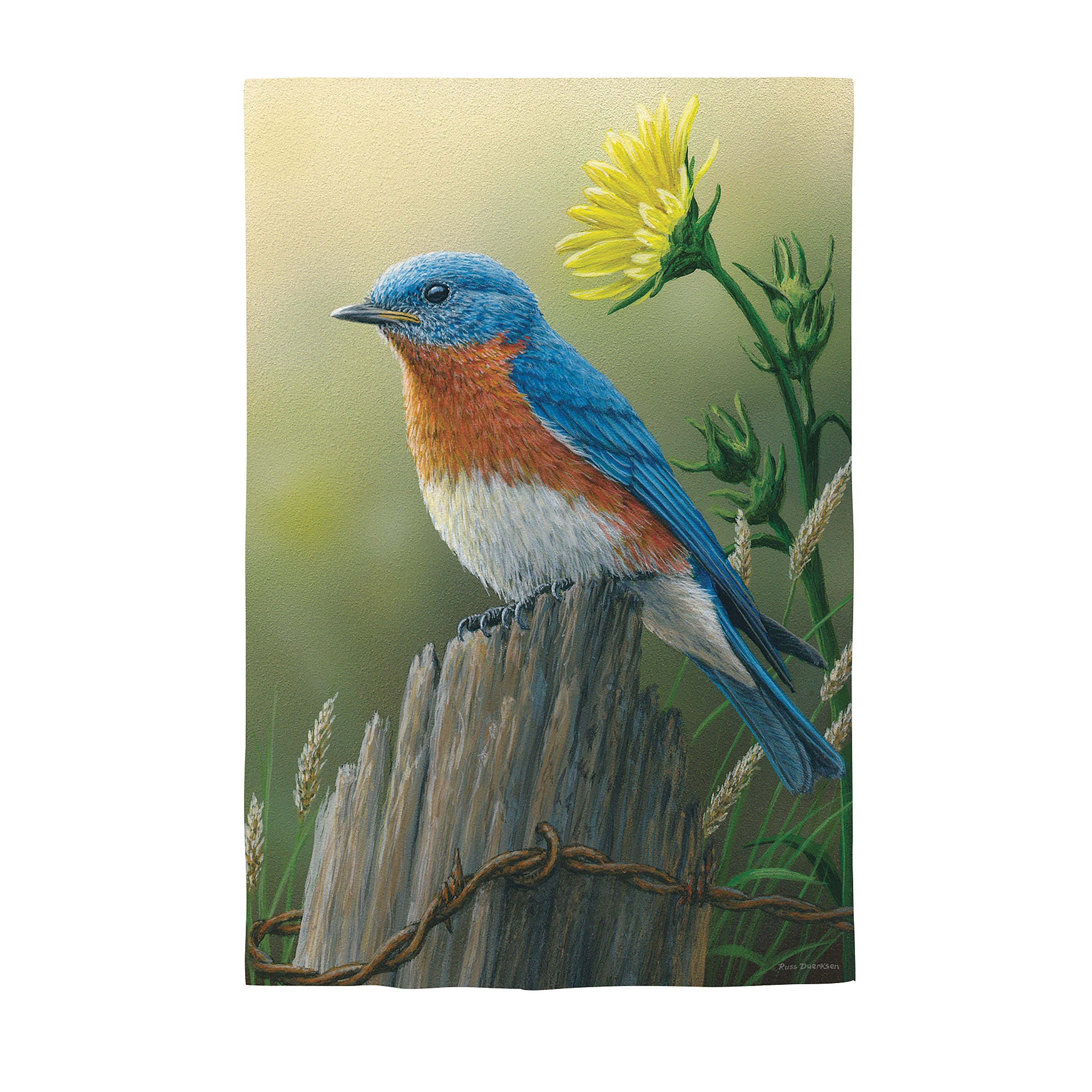 Eastern Bluebird Suede Garden Flag – Evergreen