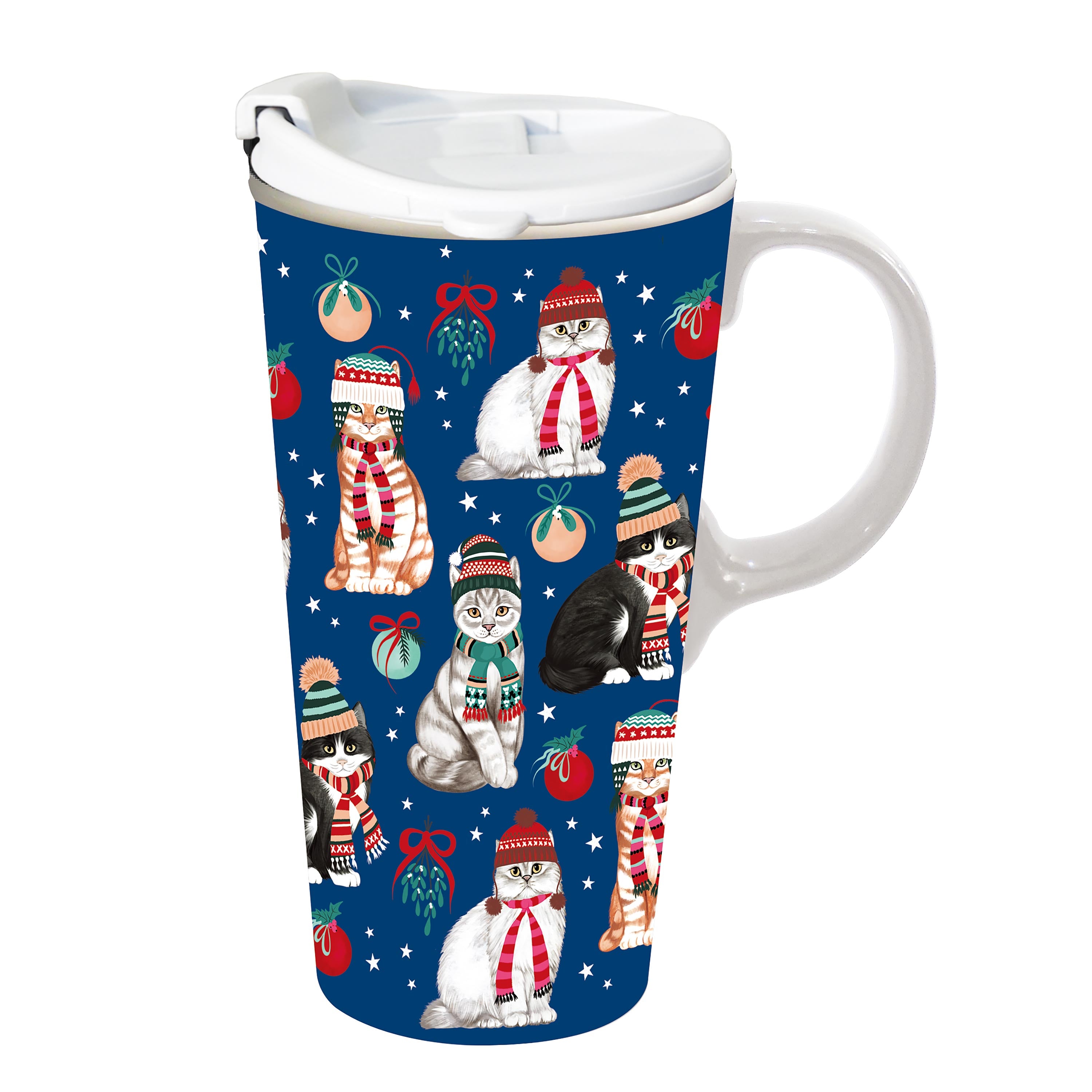 Ceramic Perfect Travel Cup, 17oz, w/ Gift Box, Winter Cats – Evergreen