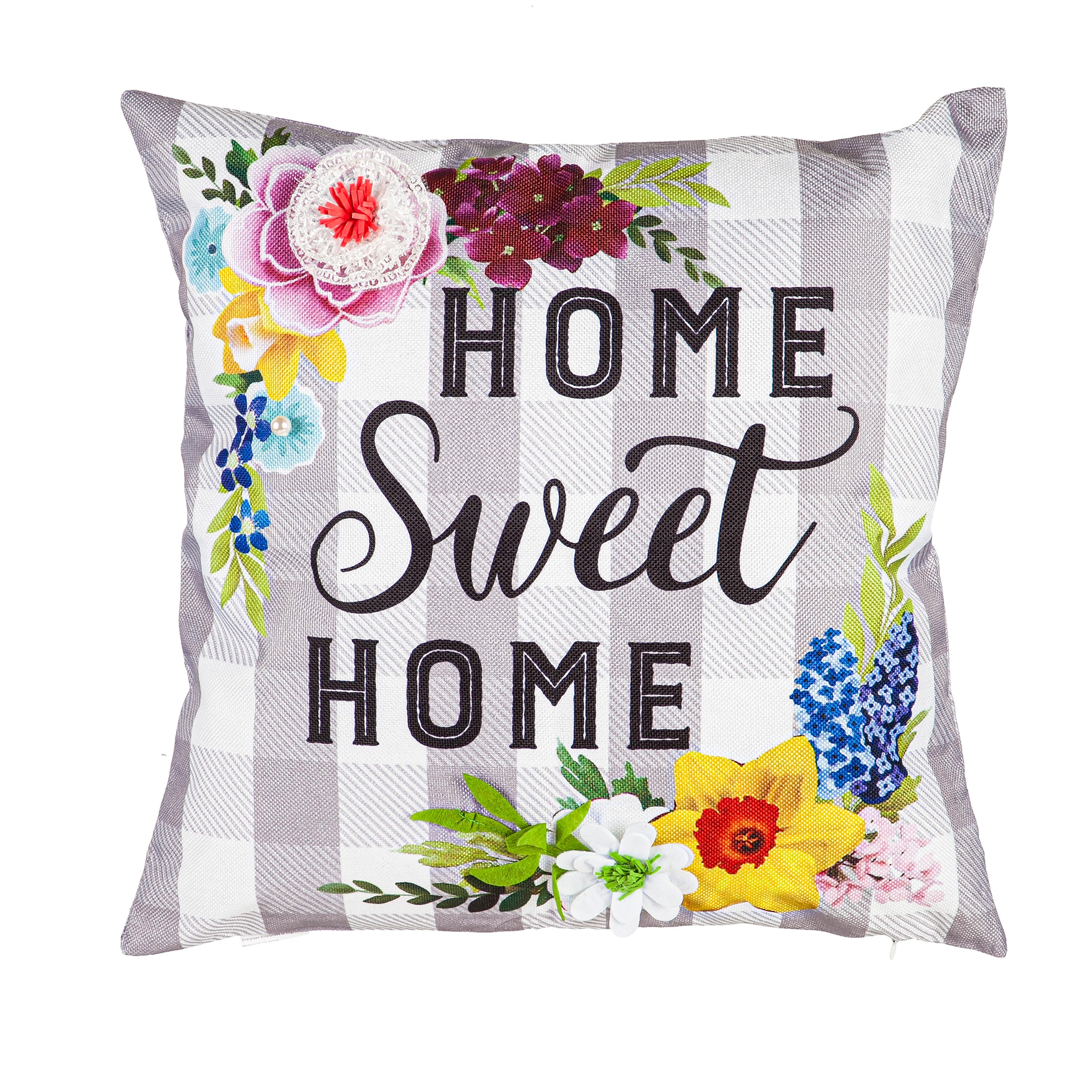 Home Sweet Home Plaid Interchangeable Pillow Cover Evergreen