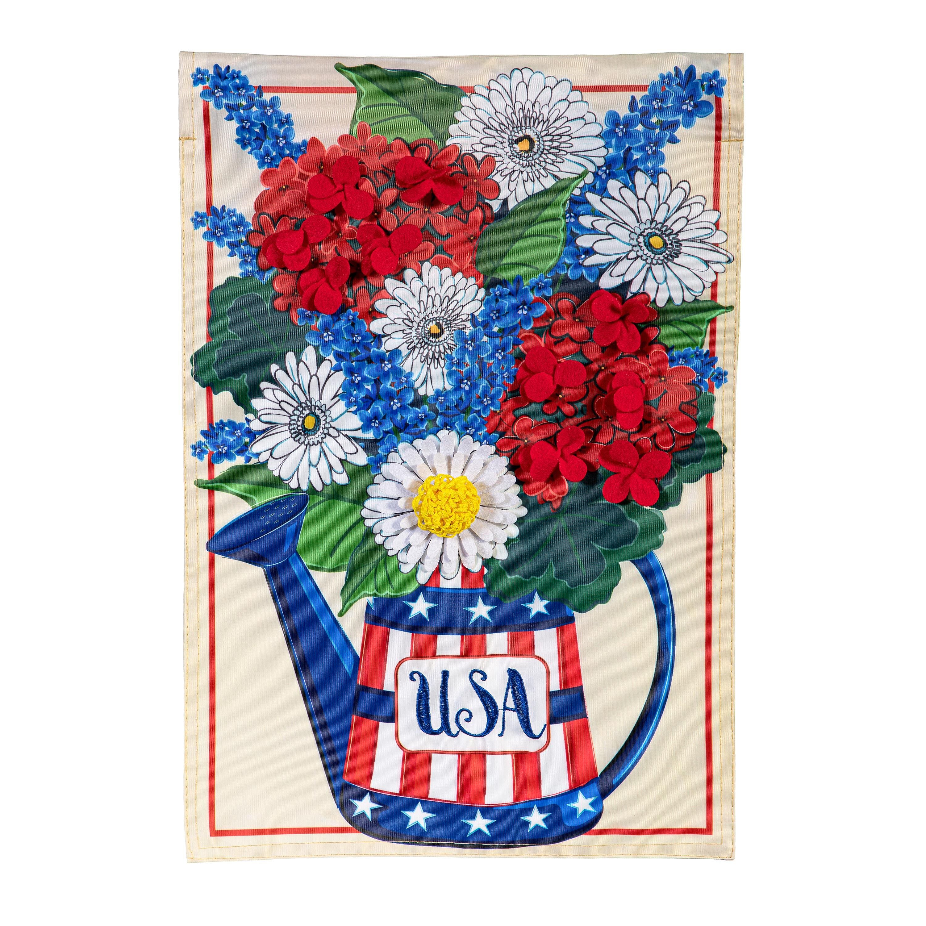 Evergreen Floral Watering Can House Flag