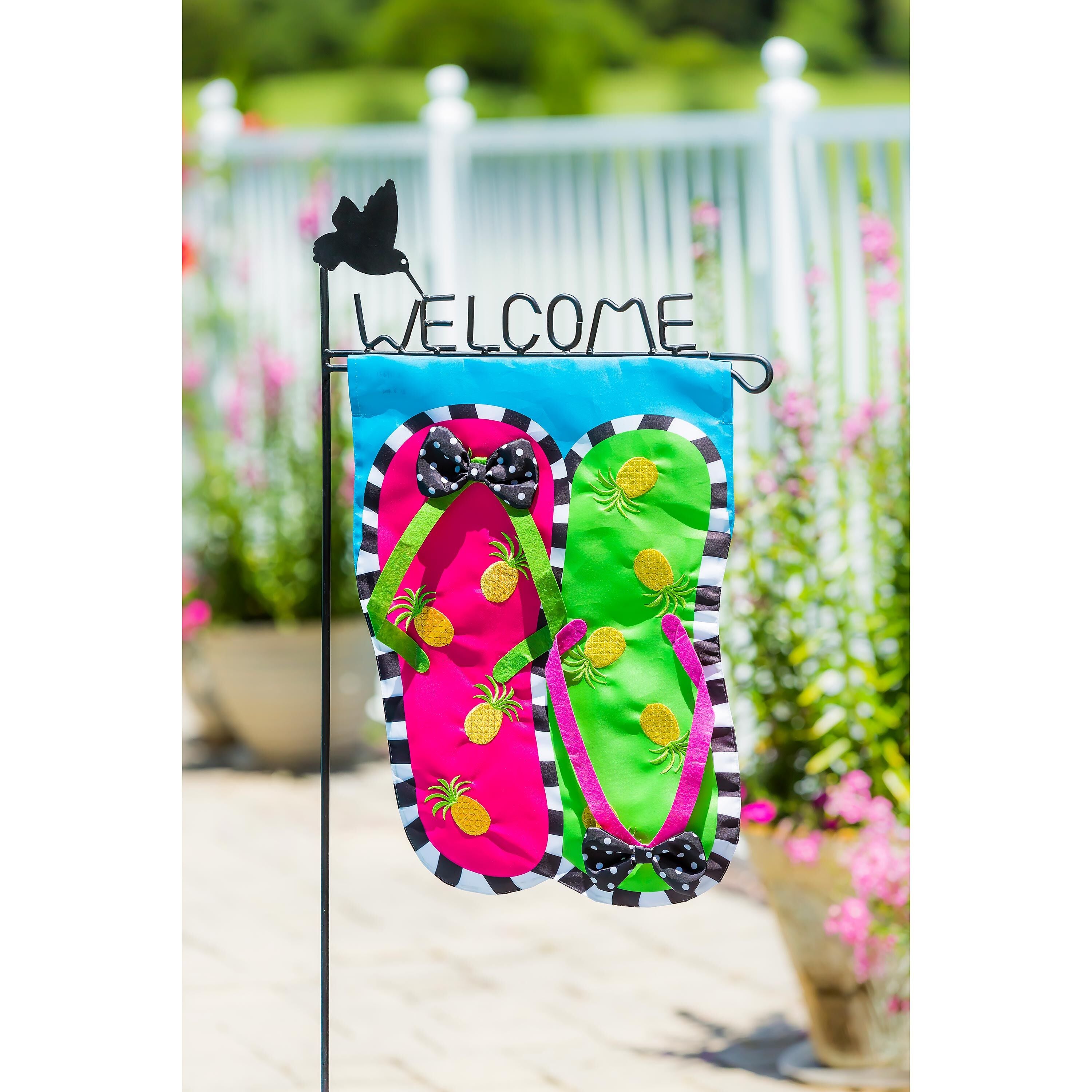 Pineapple Flip Flops Appliqué Garden Flag
