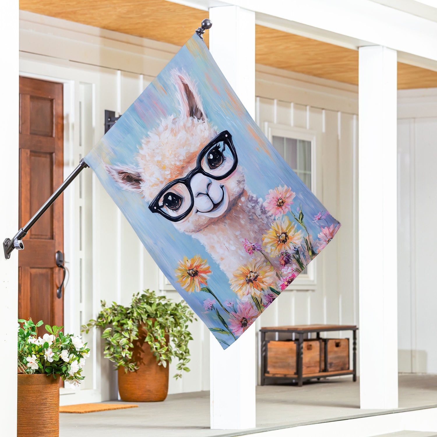 Floral Llama Suede House Flag – Evergreen