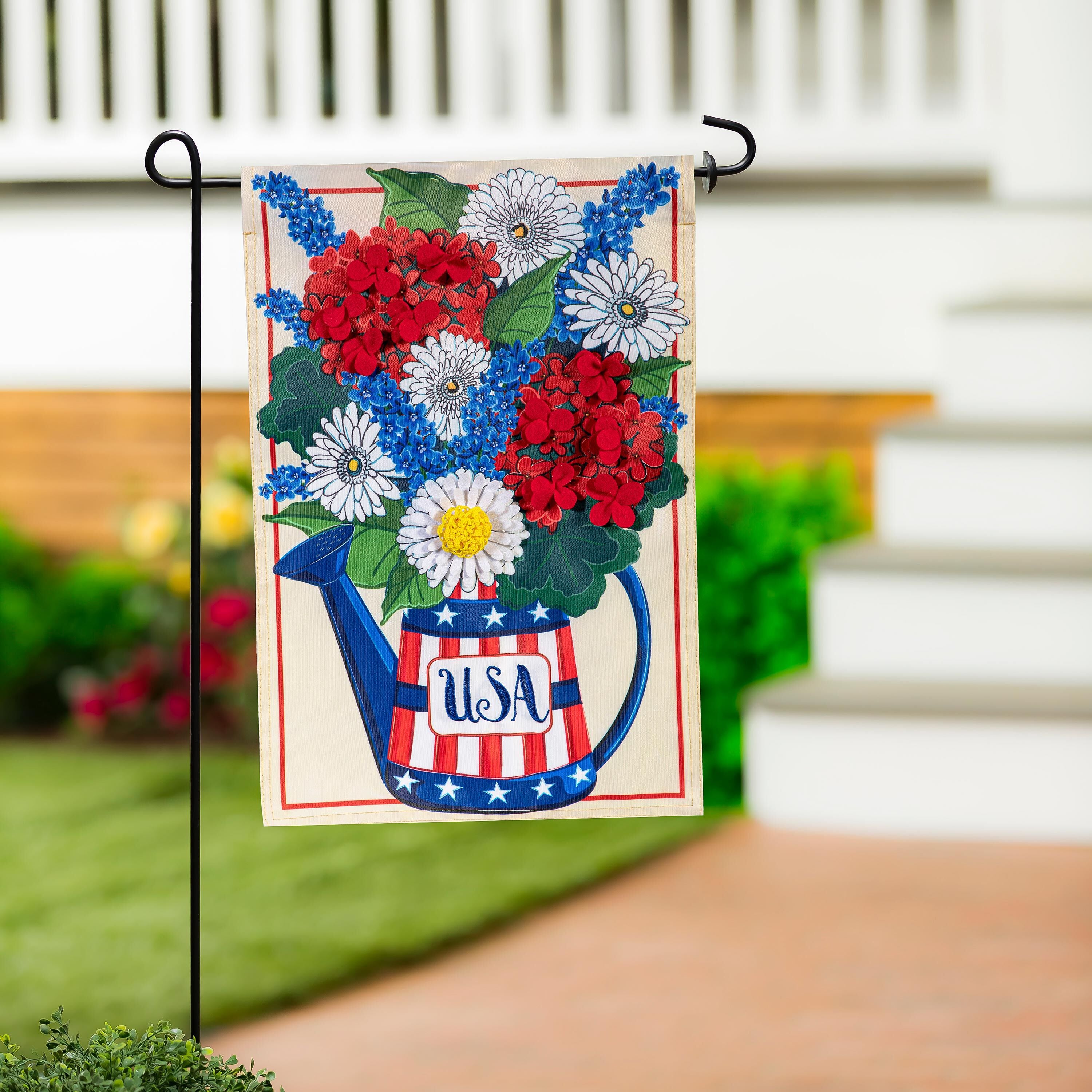 Evergreen Floral Watering Can House Flag - Thumbnail 2