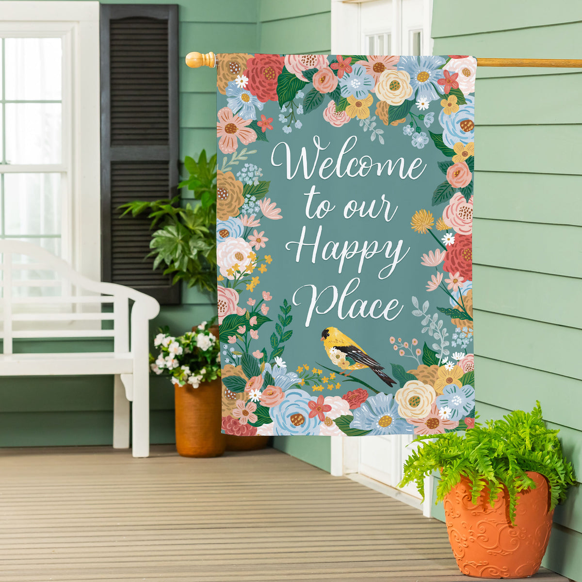 Sentimental Flag Cottage Garden Sentimental Suede House Flag – Evergreen