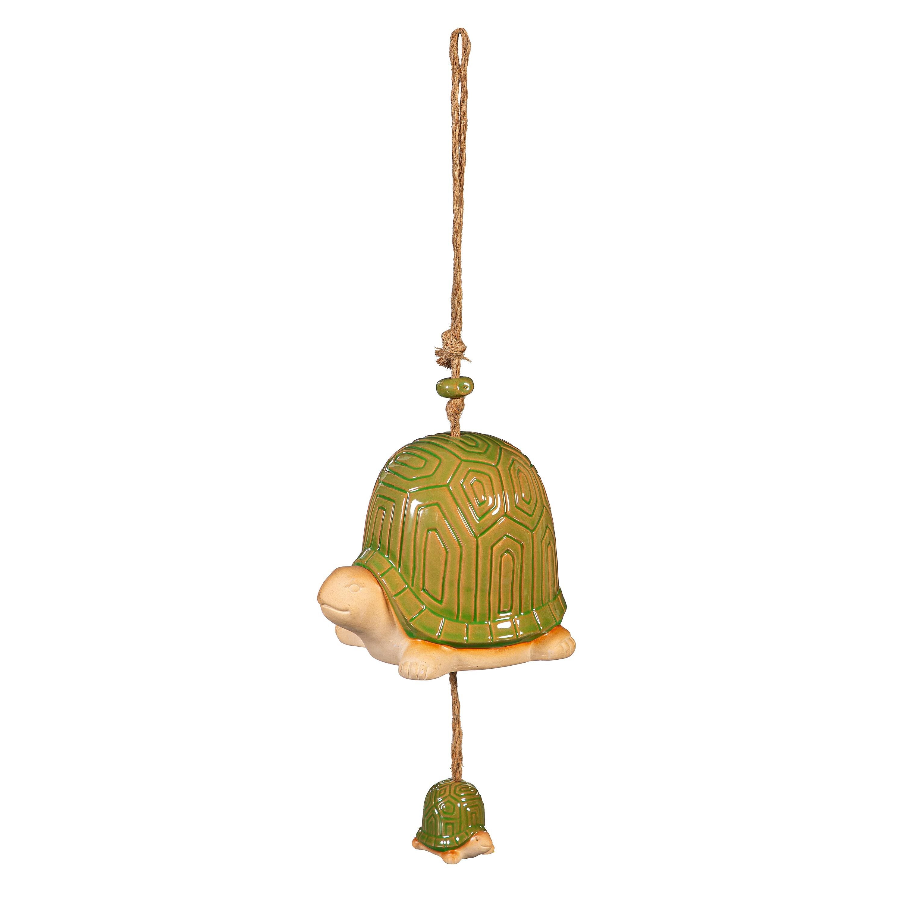 Tropical Oasis Garden Bell, Ceramic, Turtle Mommy and Baby Bell