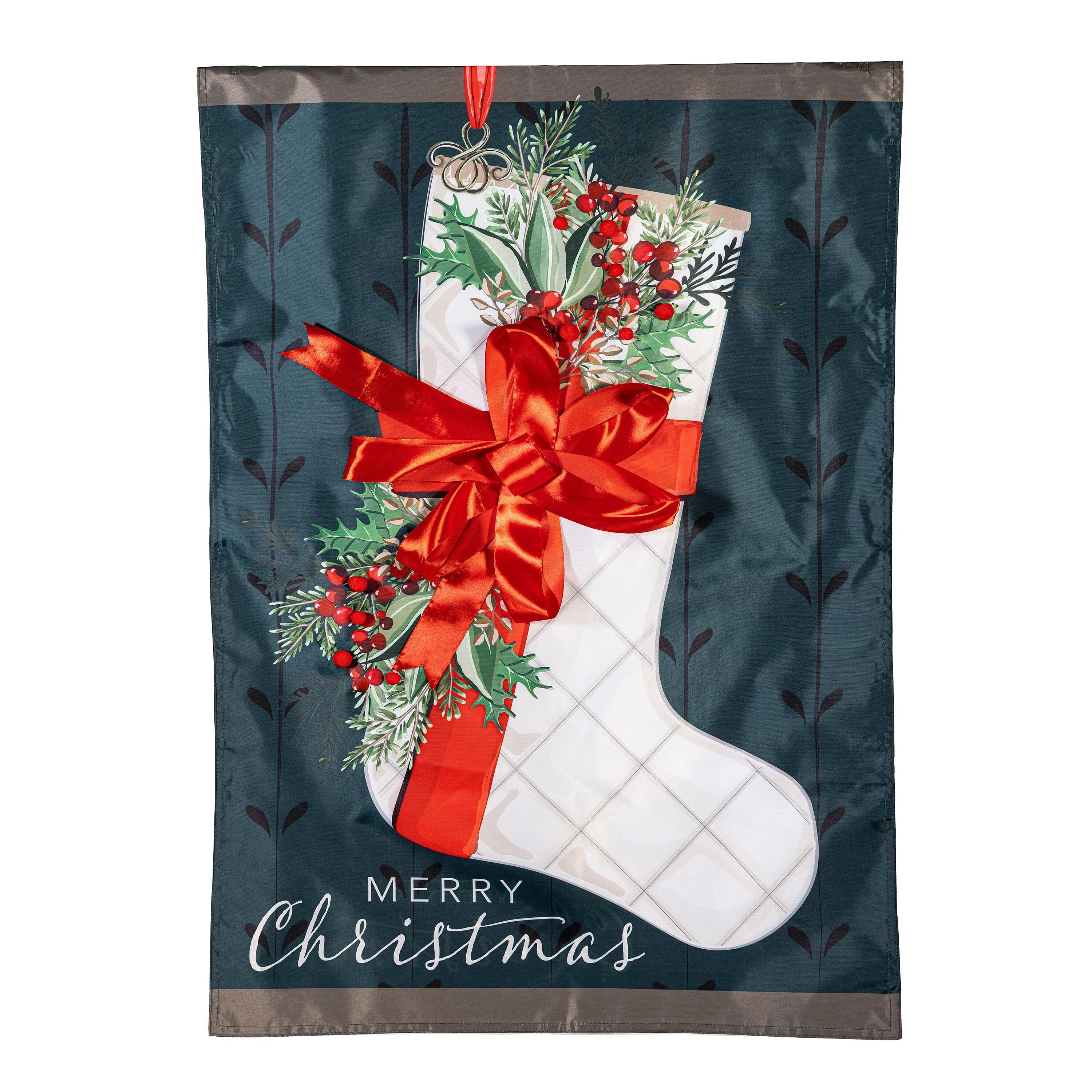 Evergreen Christmas Stocking Applique House Flag - Thumbnail 2