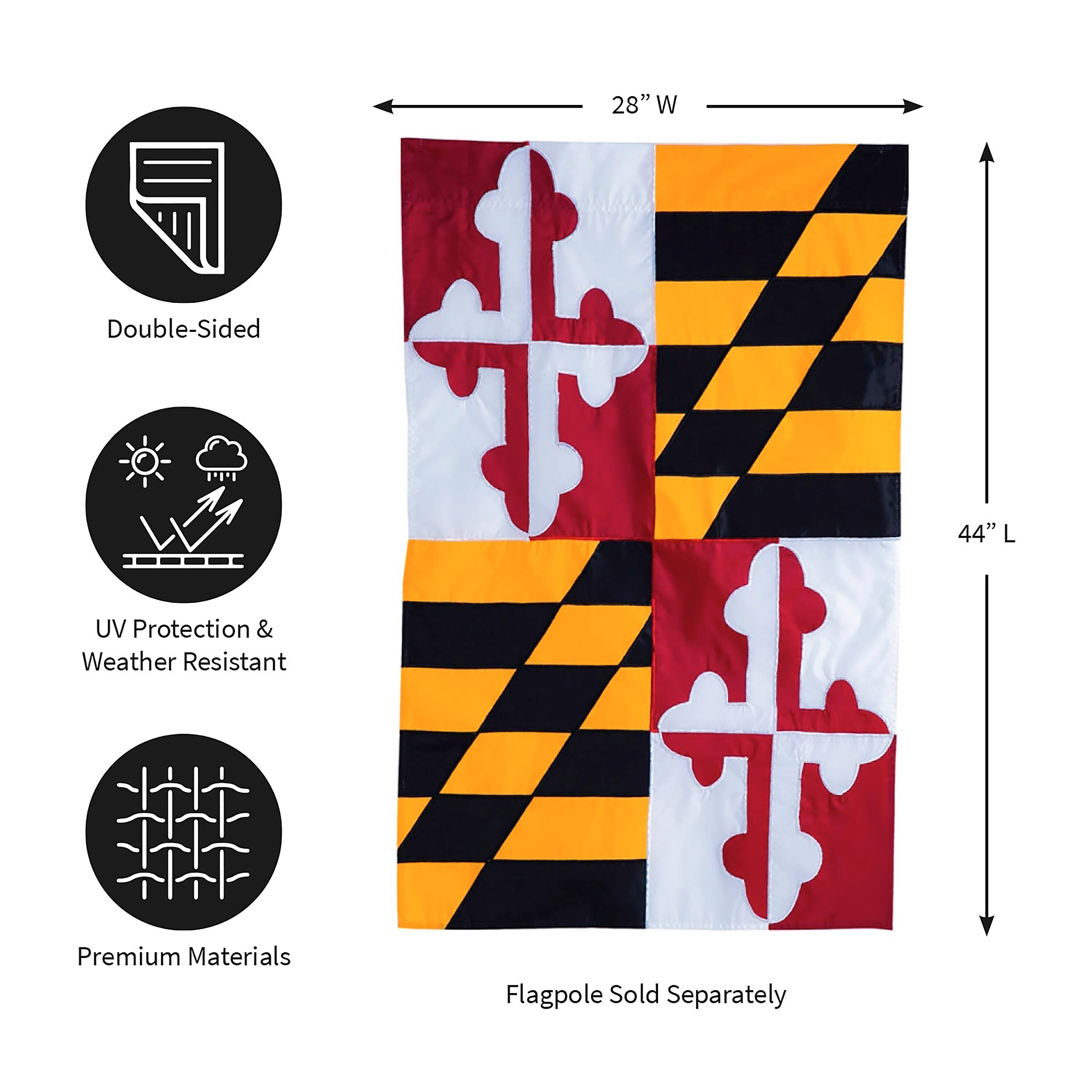 Maryland State Applique House Flag – Evergreen
