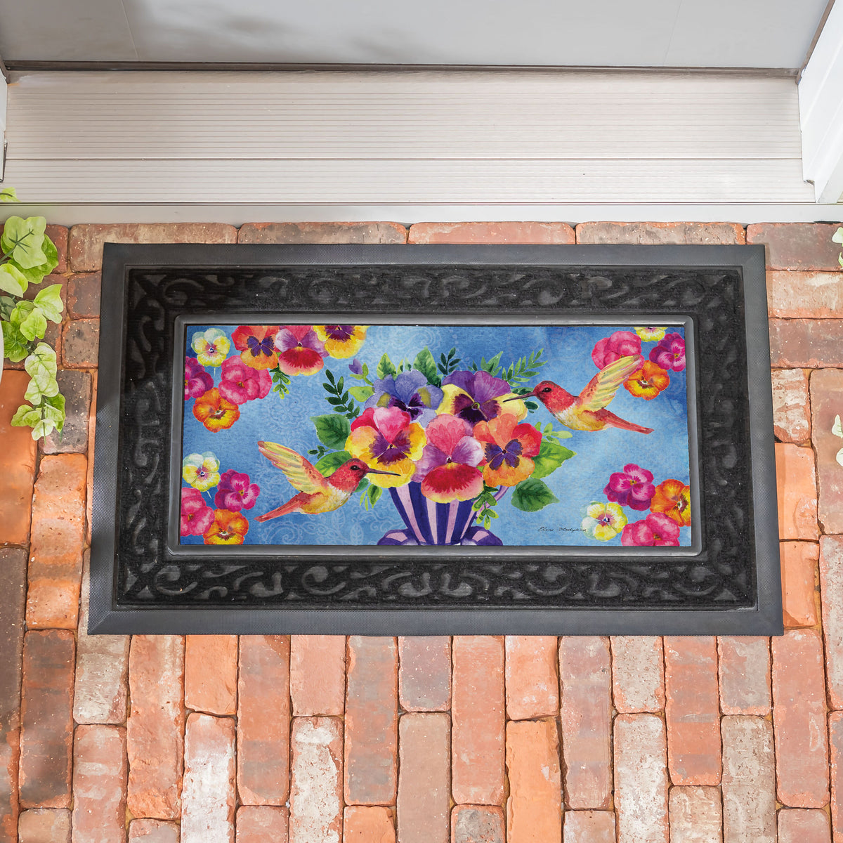 Pansies & Hummingbird Tea Cup Sassafras Switch Mat – Evergreen