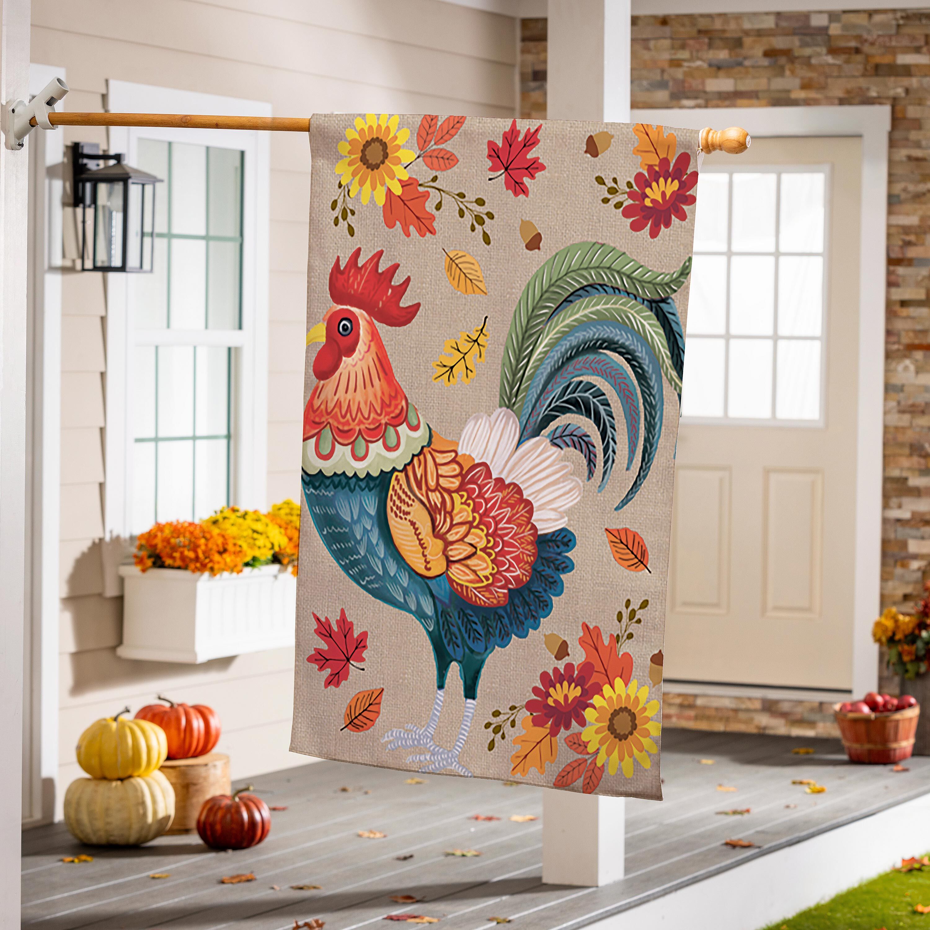 Harvest Rooster Burlap House Flag - Thumbnail 3
