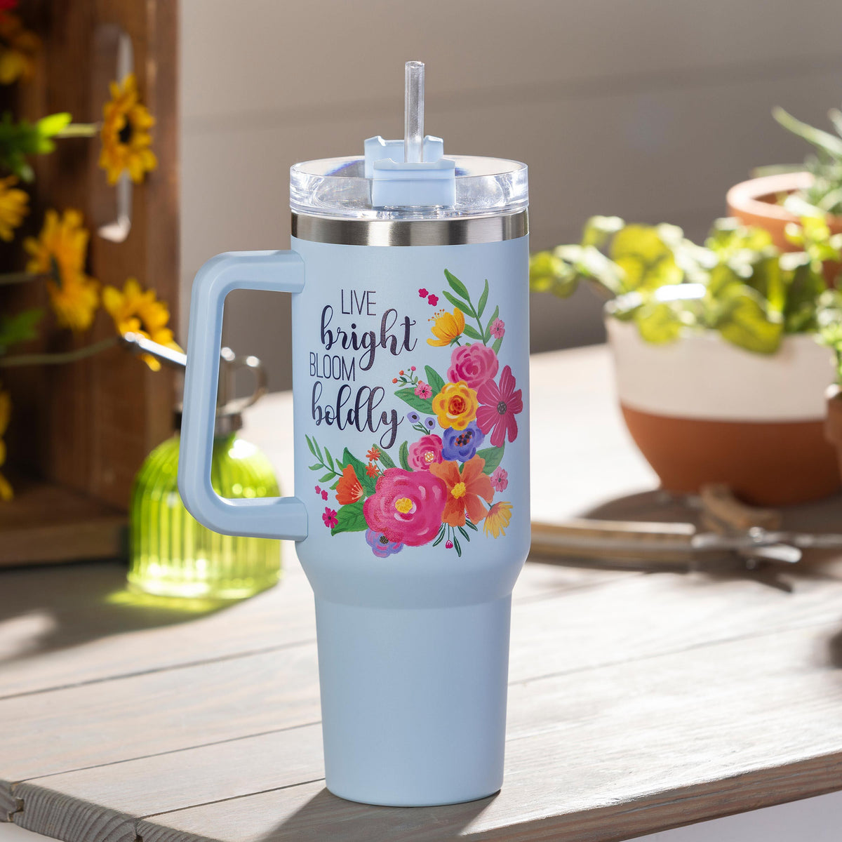 Live Bright Bloom Boldly Canyon Cup, Double Wall Stainless Steel w/ St ...