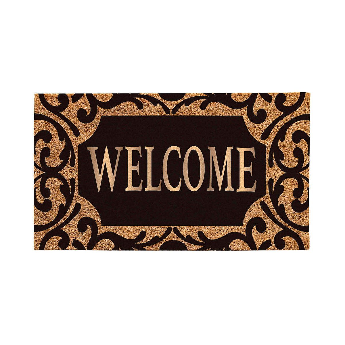 Scroll Metallic Welcome Rubber Inset Decorative Coir Mat , 16