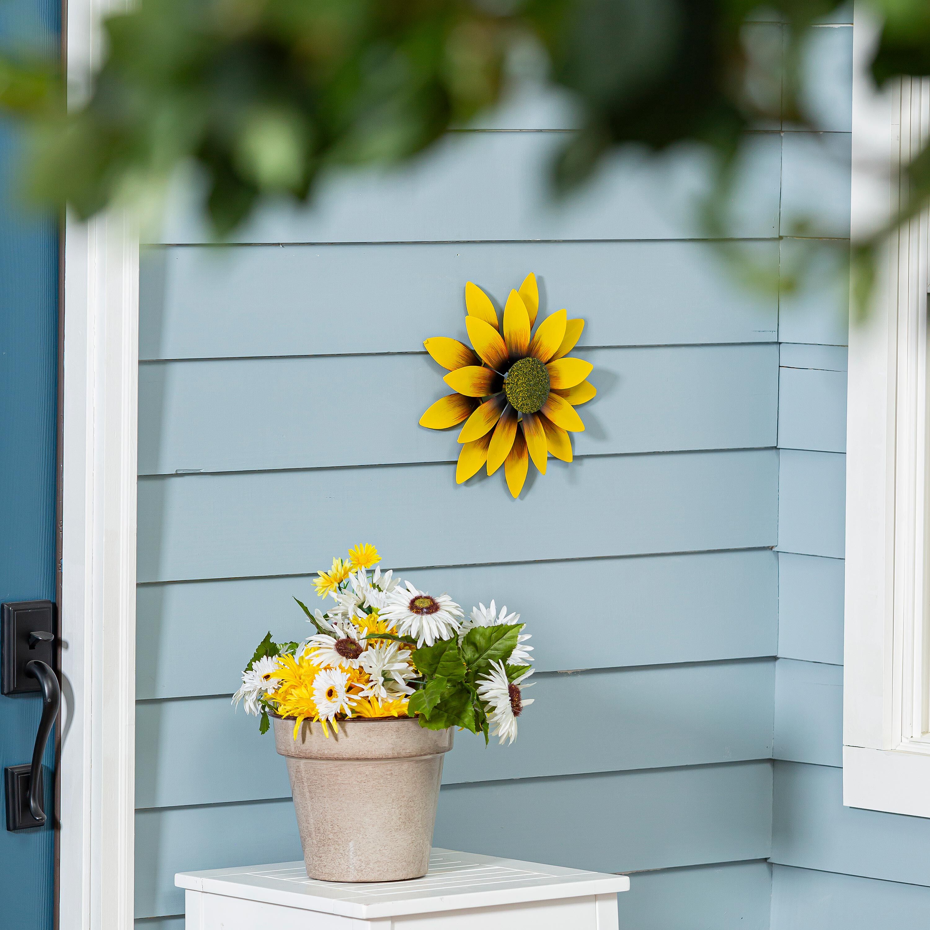 Hillside Pasture Wind Spinner, Metal Yellow Sunflower Wall Spinner