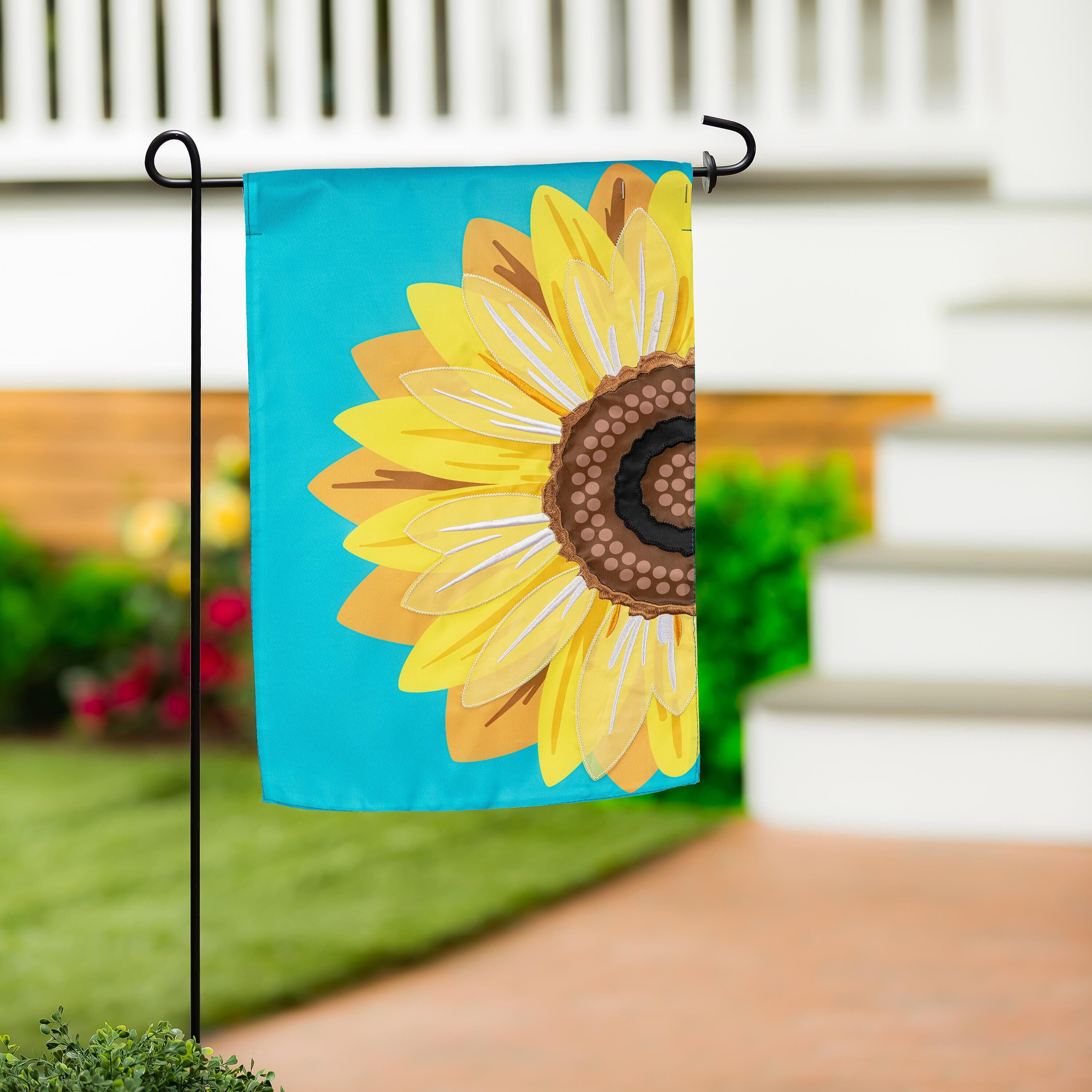Evergreen Sunflower Applique Garden Flag