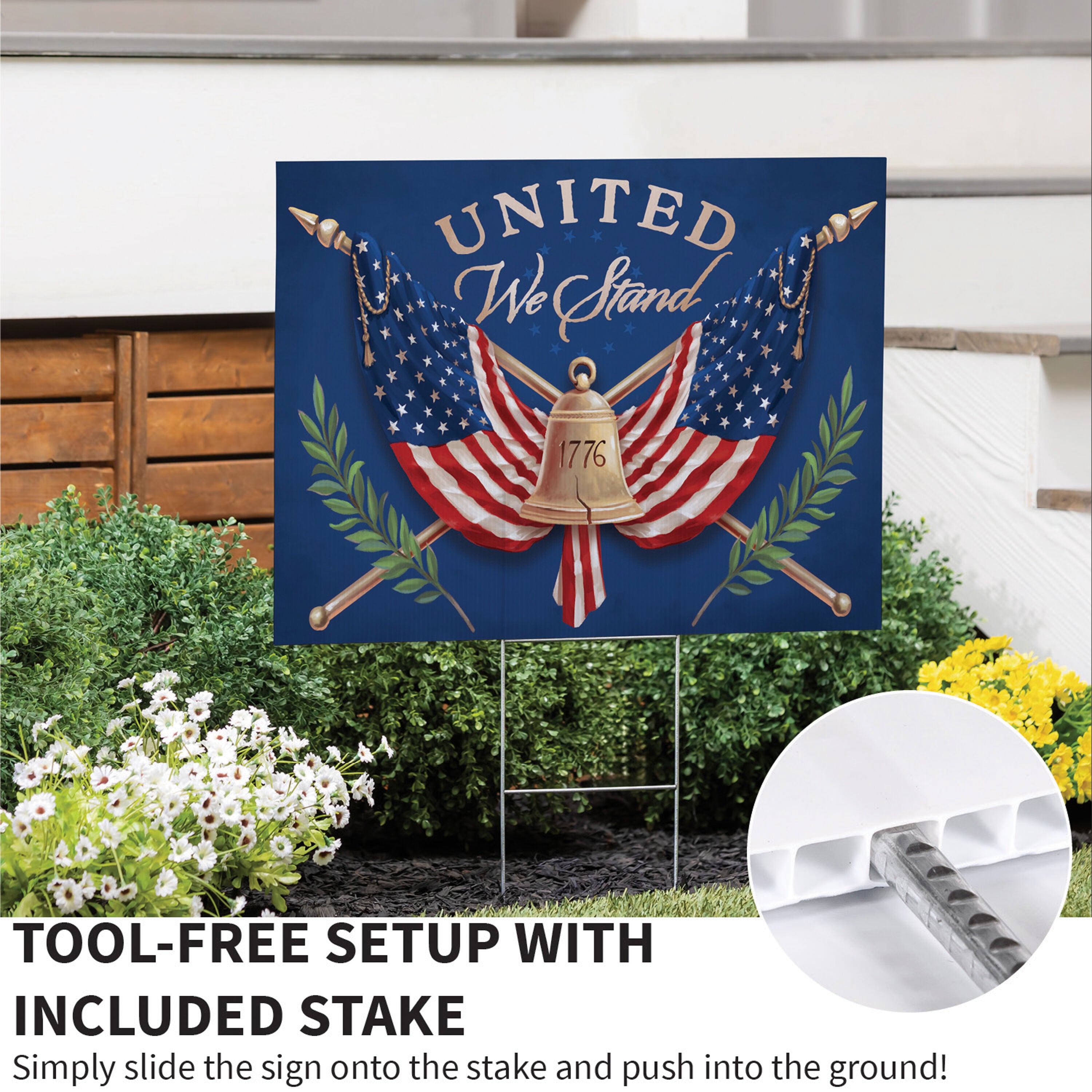 United We Stand アメリカ国旗 デザイン ラグ約133×180 Americana Coroplast Yard Sign with H-Stake, United We Stand