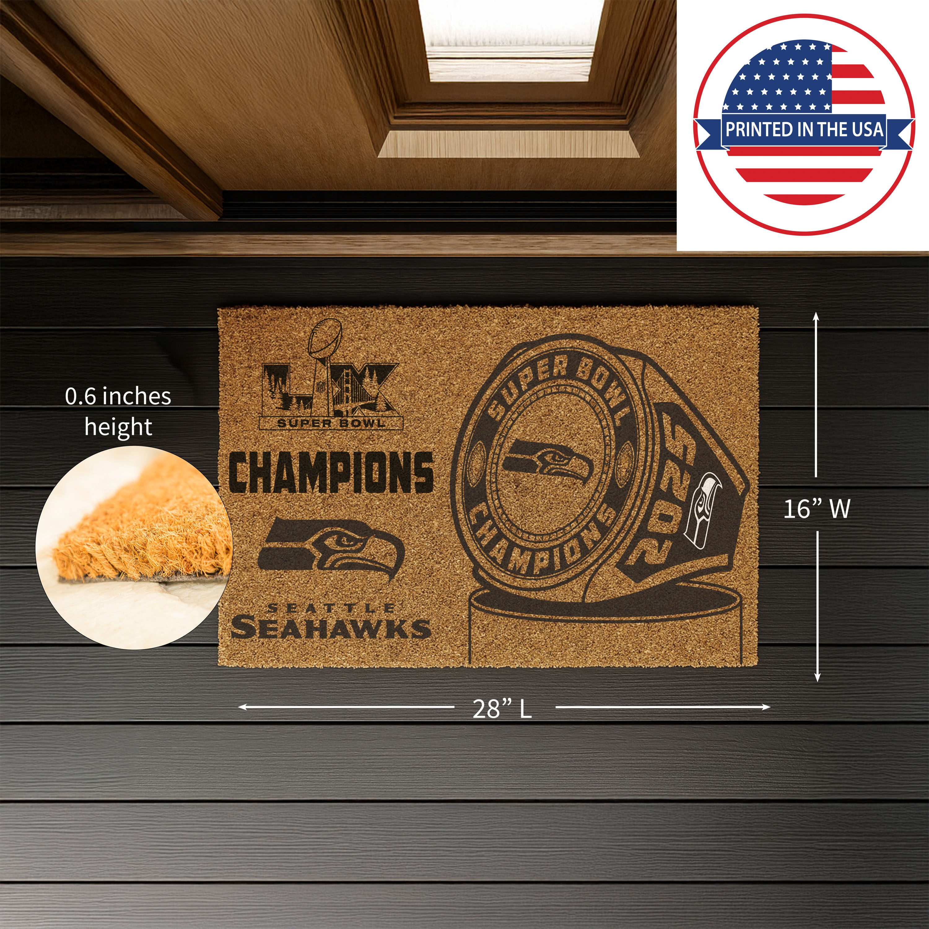 Seattle Seahawks, Super Bowl 60, Ring, Coir Mat, One Color – Evergreen