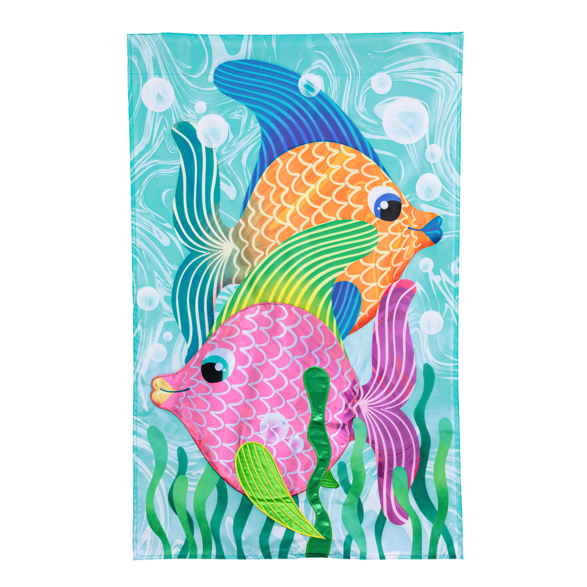 Funky Tropical Fish Applique House Flag – Evergreen