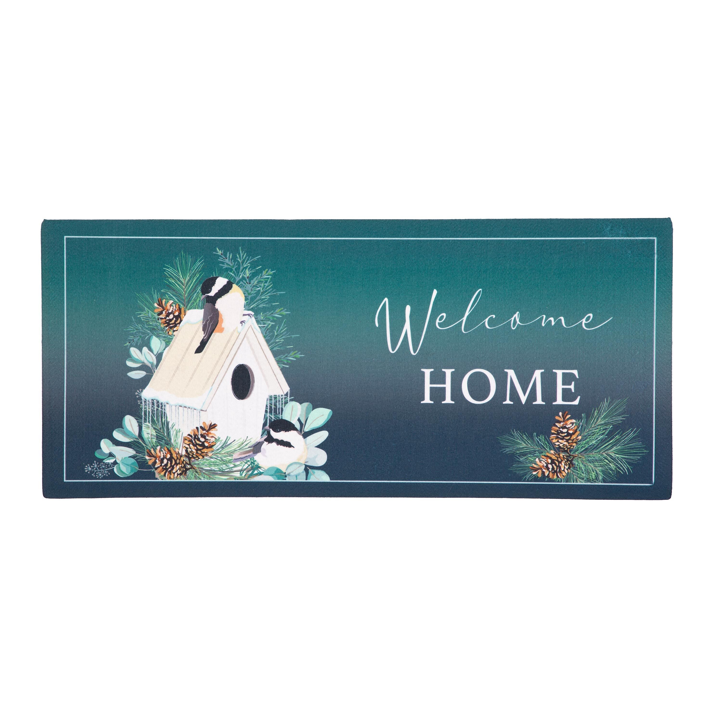 Welcome Home Winter Bird House Visit Sassafras Switch Mat – Evergreen