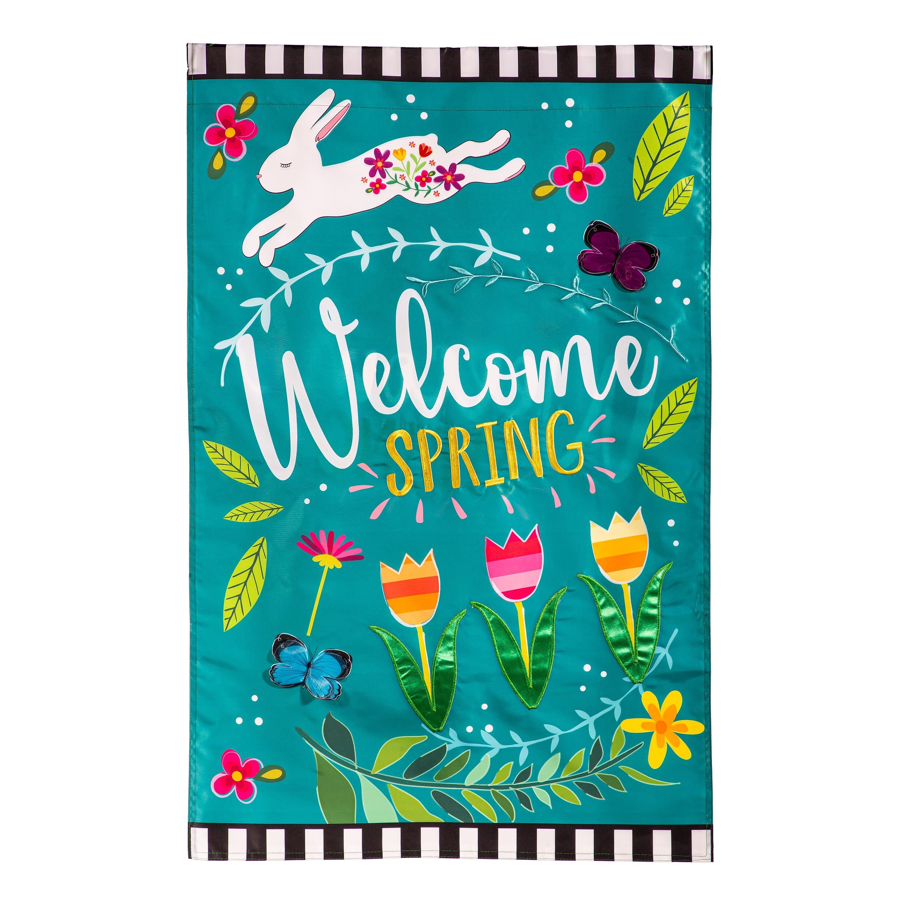 Evergreen Spring Bunny Applique House Flag