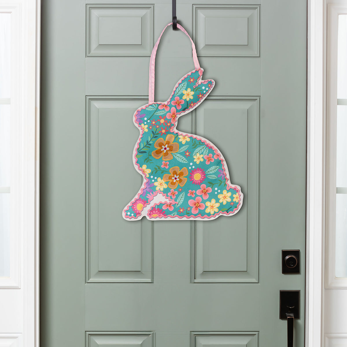 Floral Patterned Bunny Door Decor – Evergreen