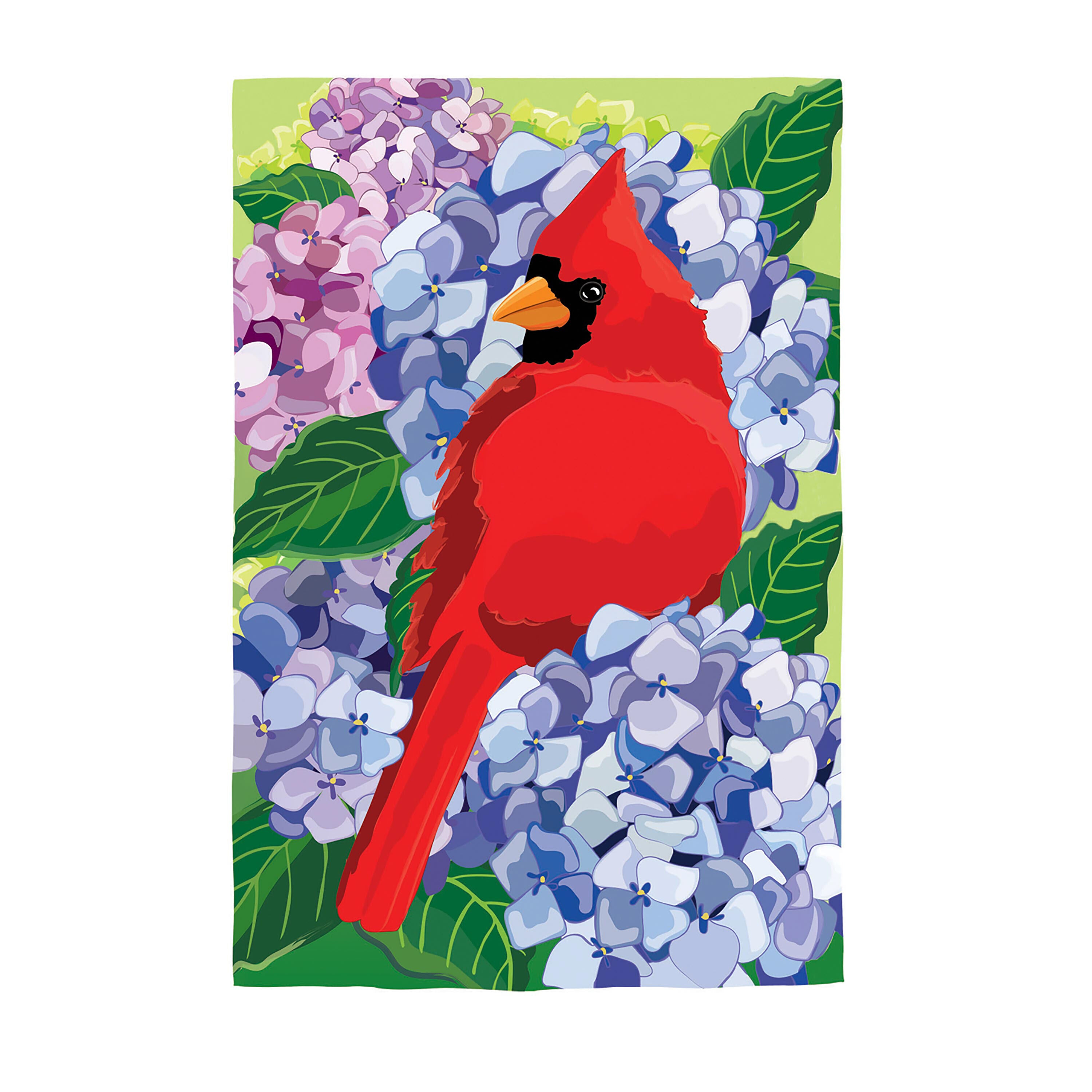 Red Cardinal and Hydrangeas Applique Garden Flag – Evergreen