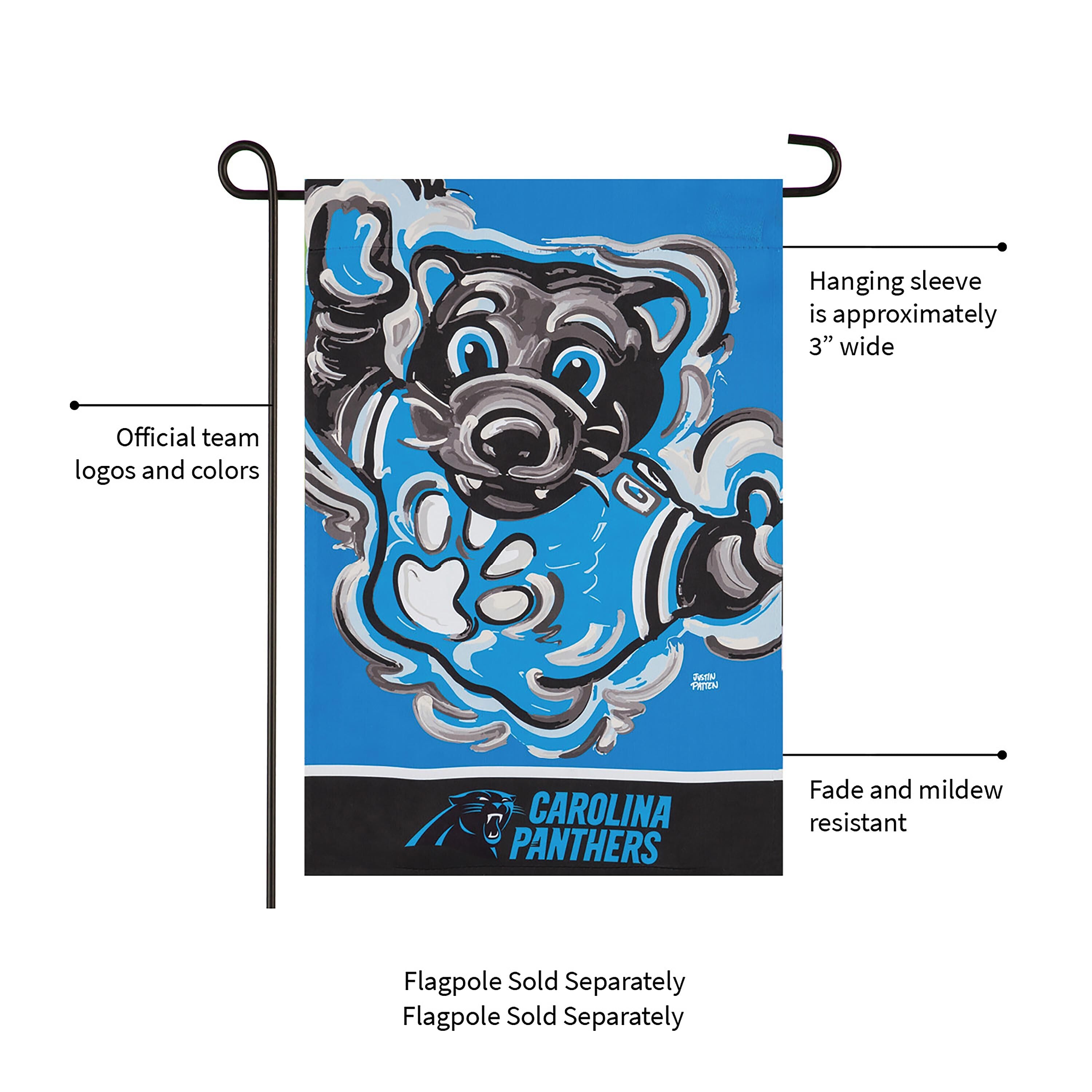 Carolina Panthers, Suede Garden Flag Justin Patten – Evergreen