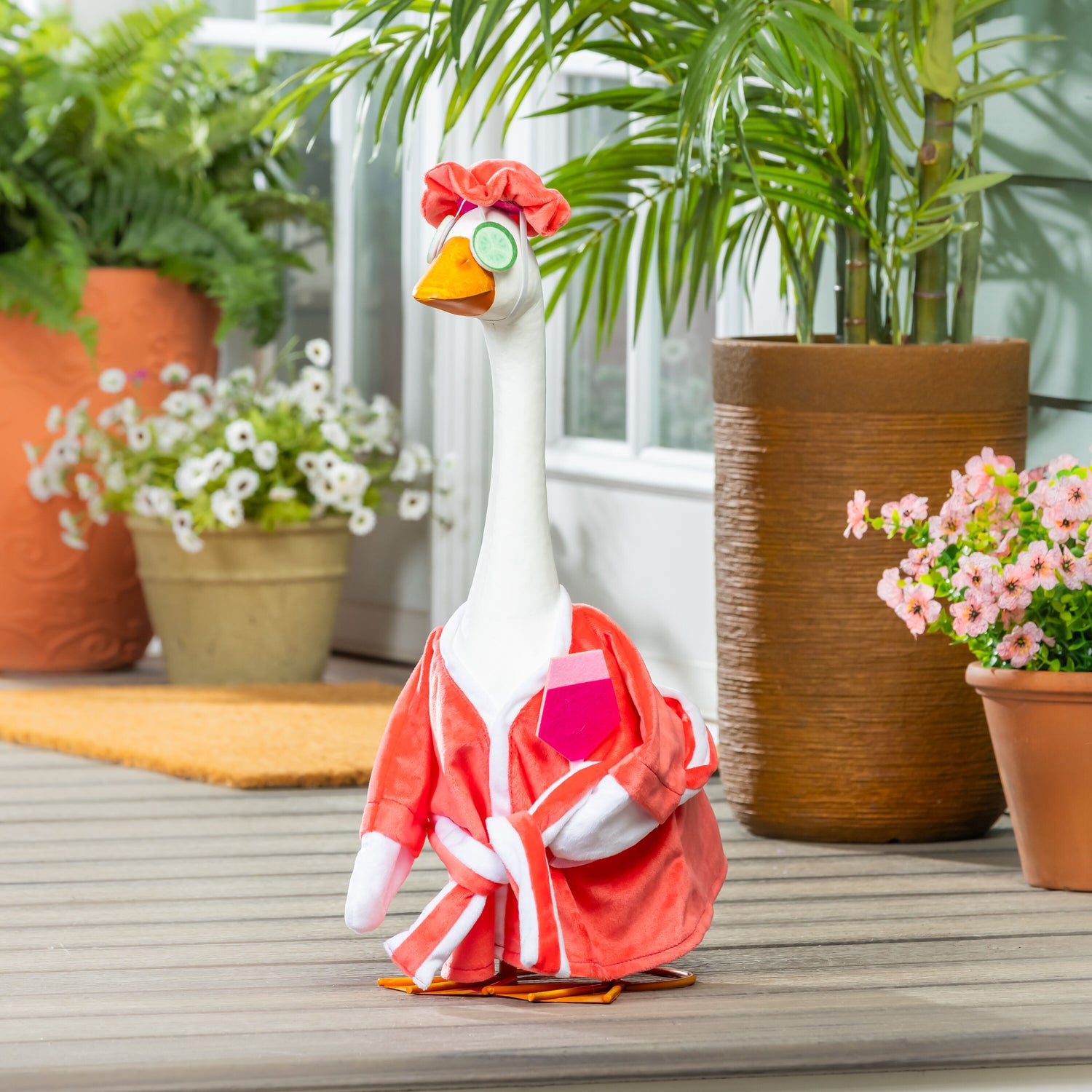dress up goose Evergreen Porch Hydrangea Happiness Outfit Whether celebrating a season Giddy the Porch Goose Statue