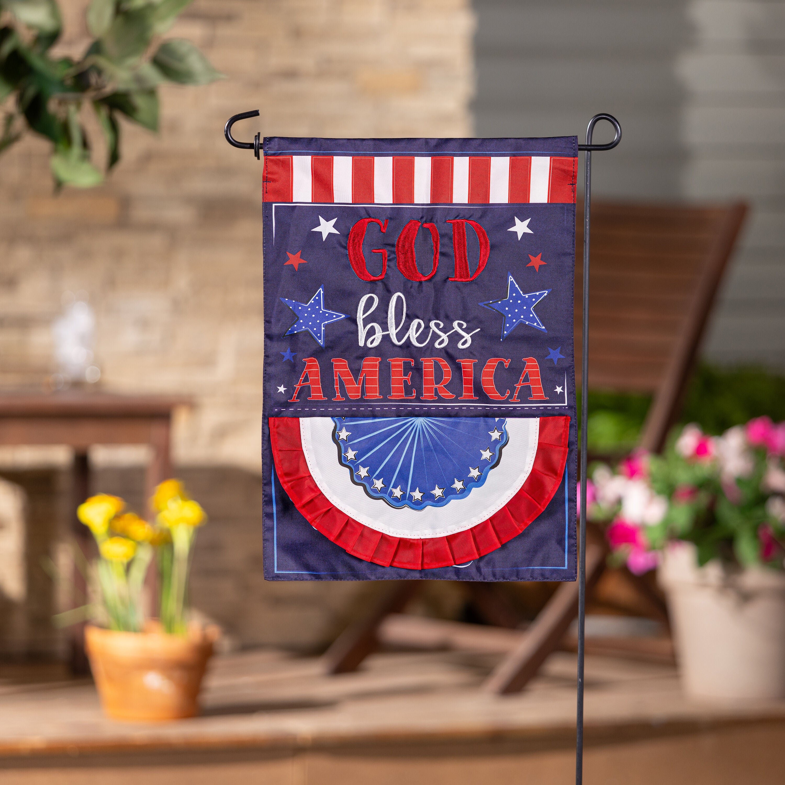 Patriotic God Bless America Applique Garden Flag – Evergreen