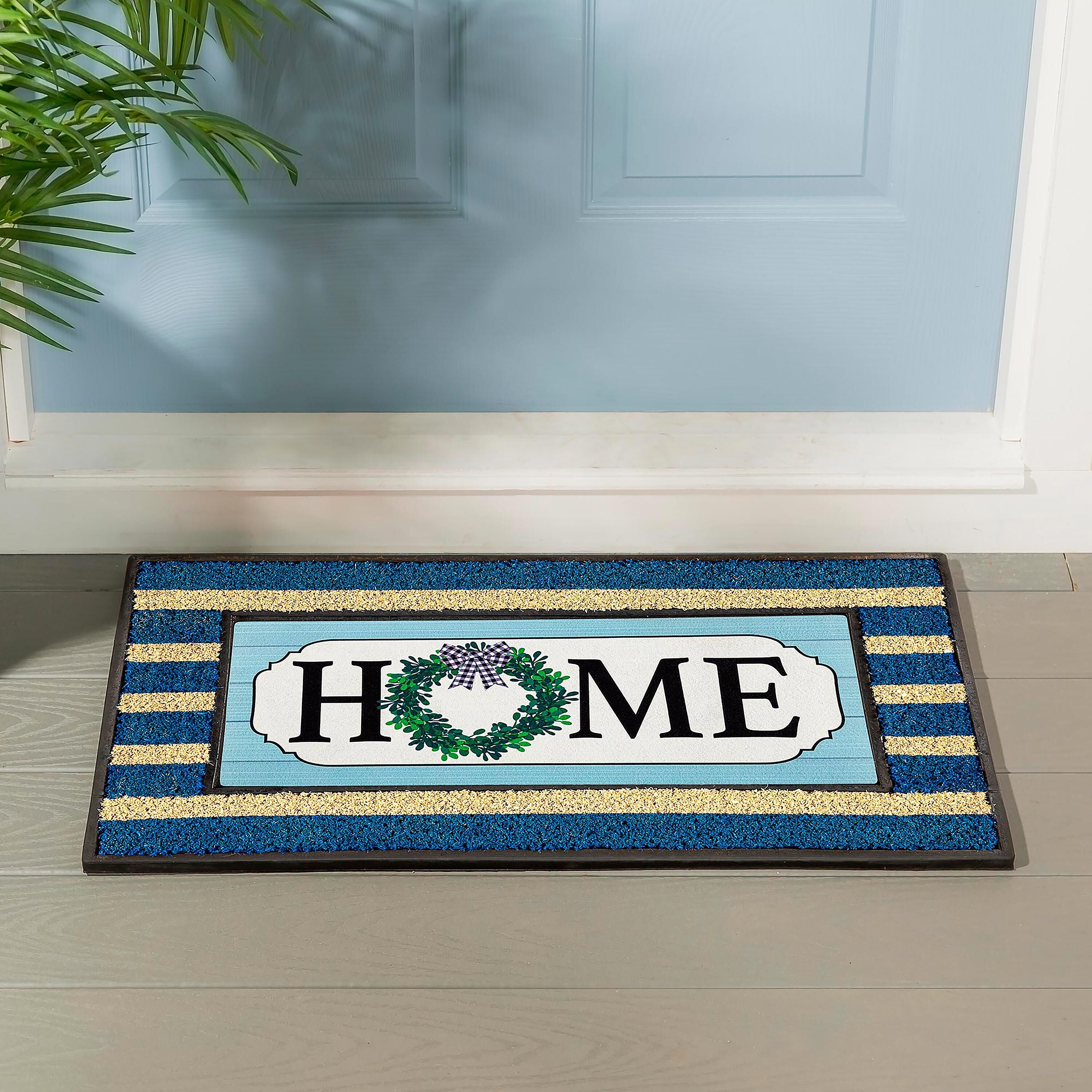 Blue and White Stripe Coir Sassafras Switch Mat Tray, 30