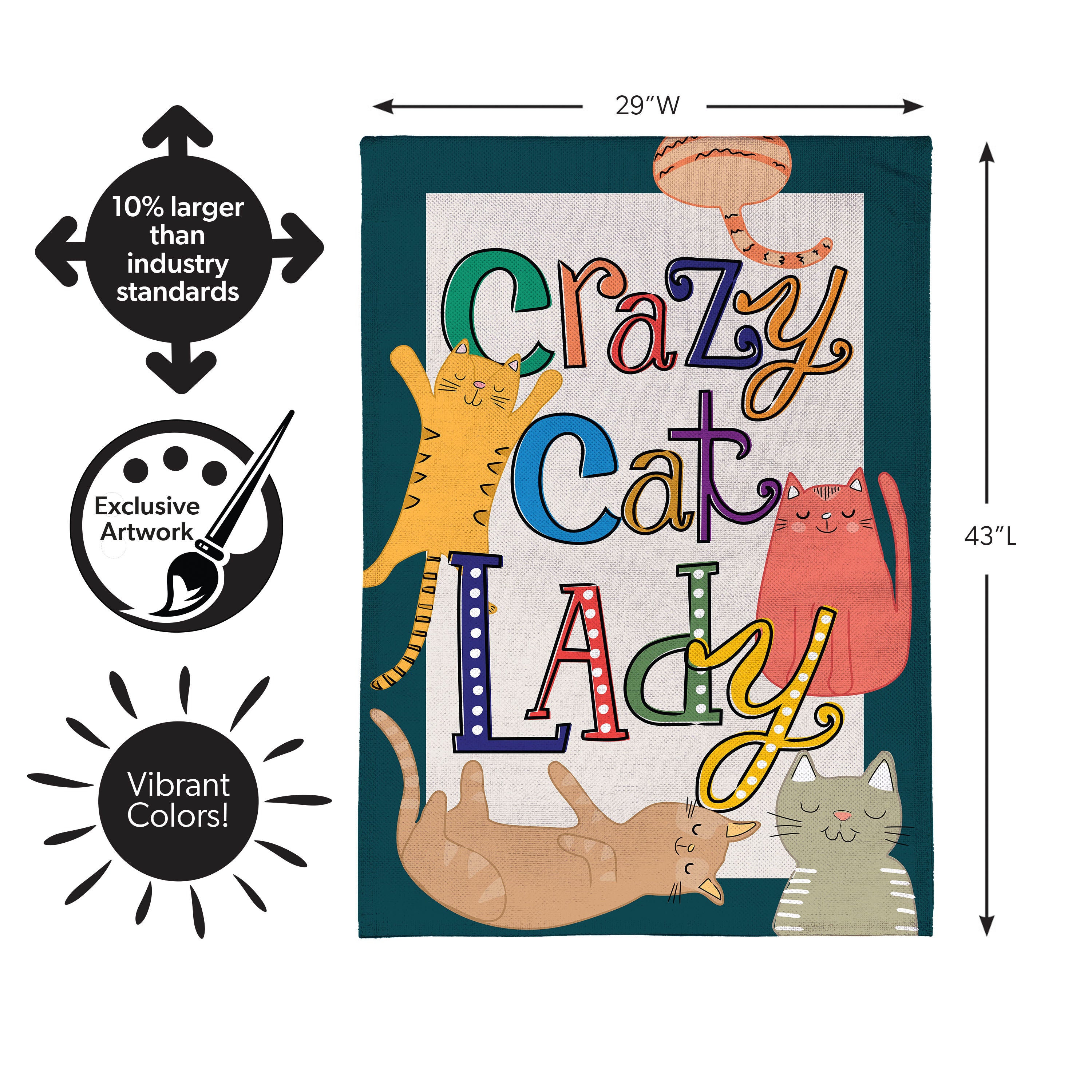 Pet Central Crazy Cat Lady Burlap Flag – Evergreen