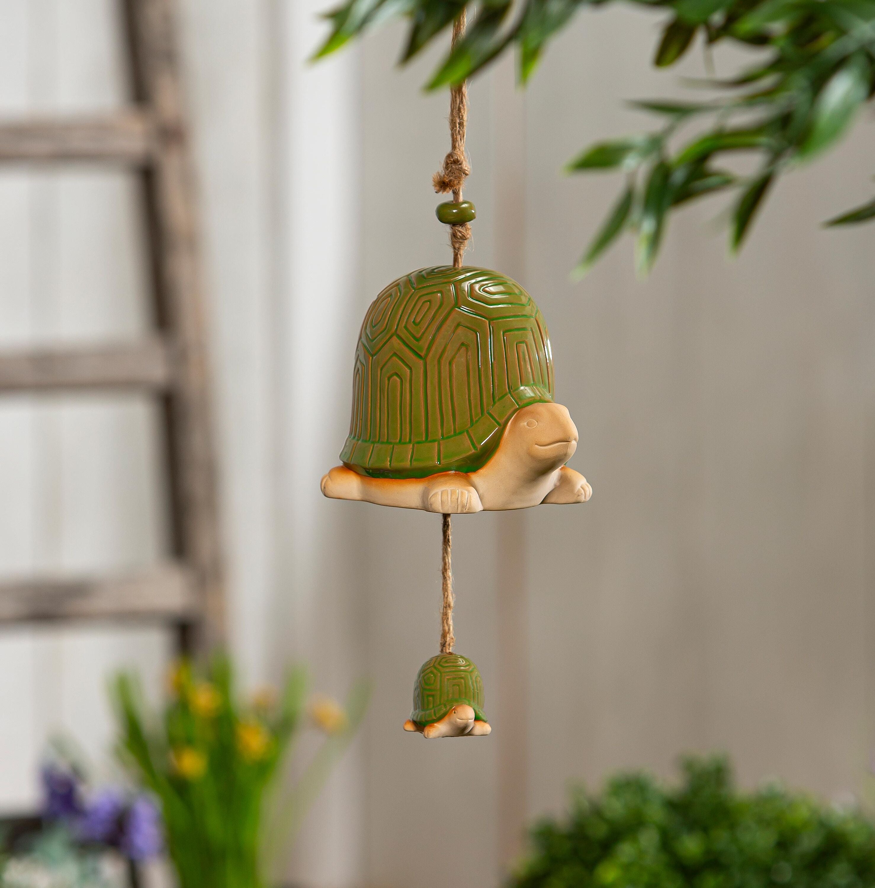 小物 NICENESS BELL Tropical Oasis Garden Bell, Ceramic, Turtle Mommy and Baby Bell