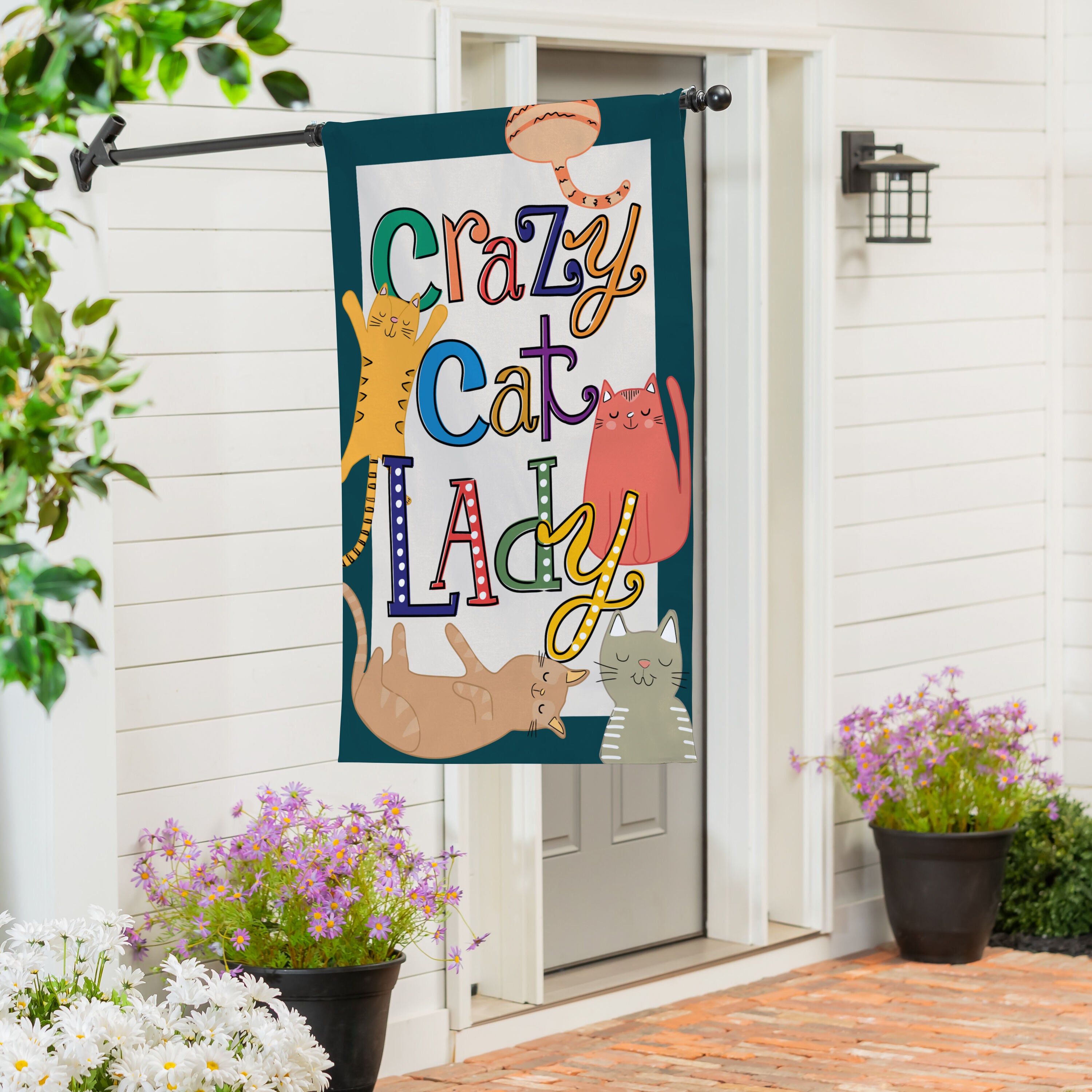 Pet Central Crazy Cat Lady Burlap Flag – Evergreen