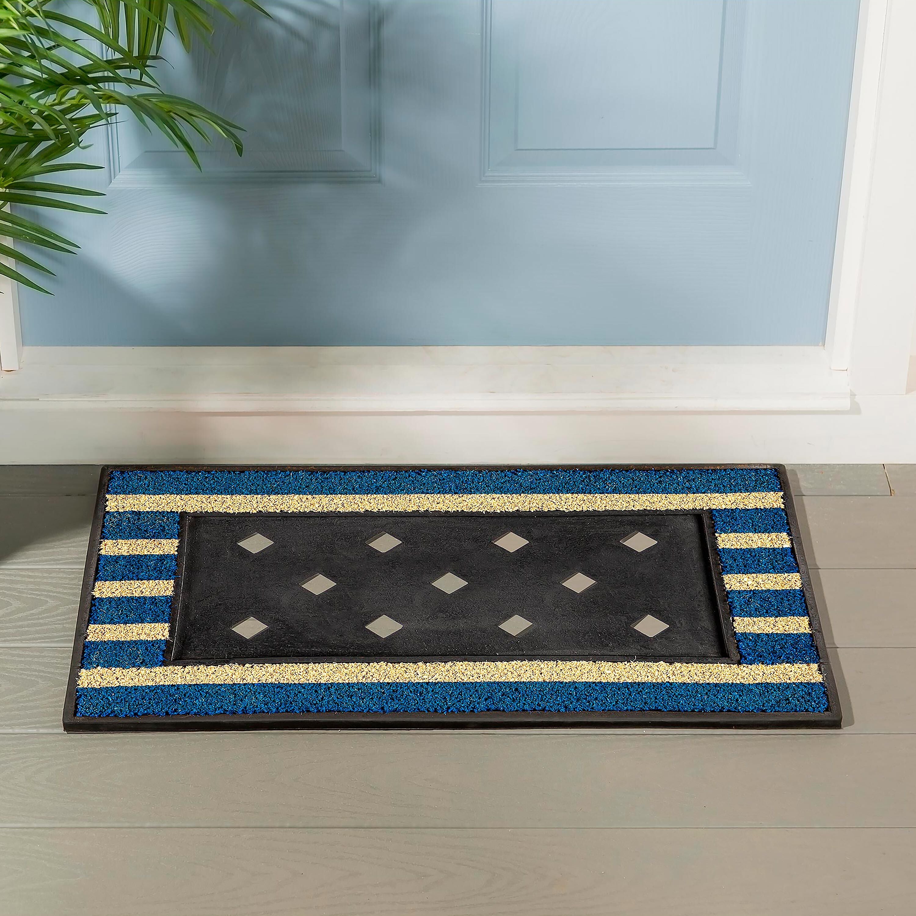 Blue and White Stripe Coir Sassafras Switch Mat Tray, 30