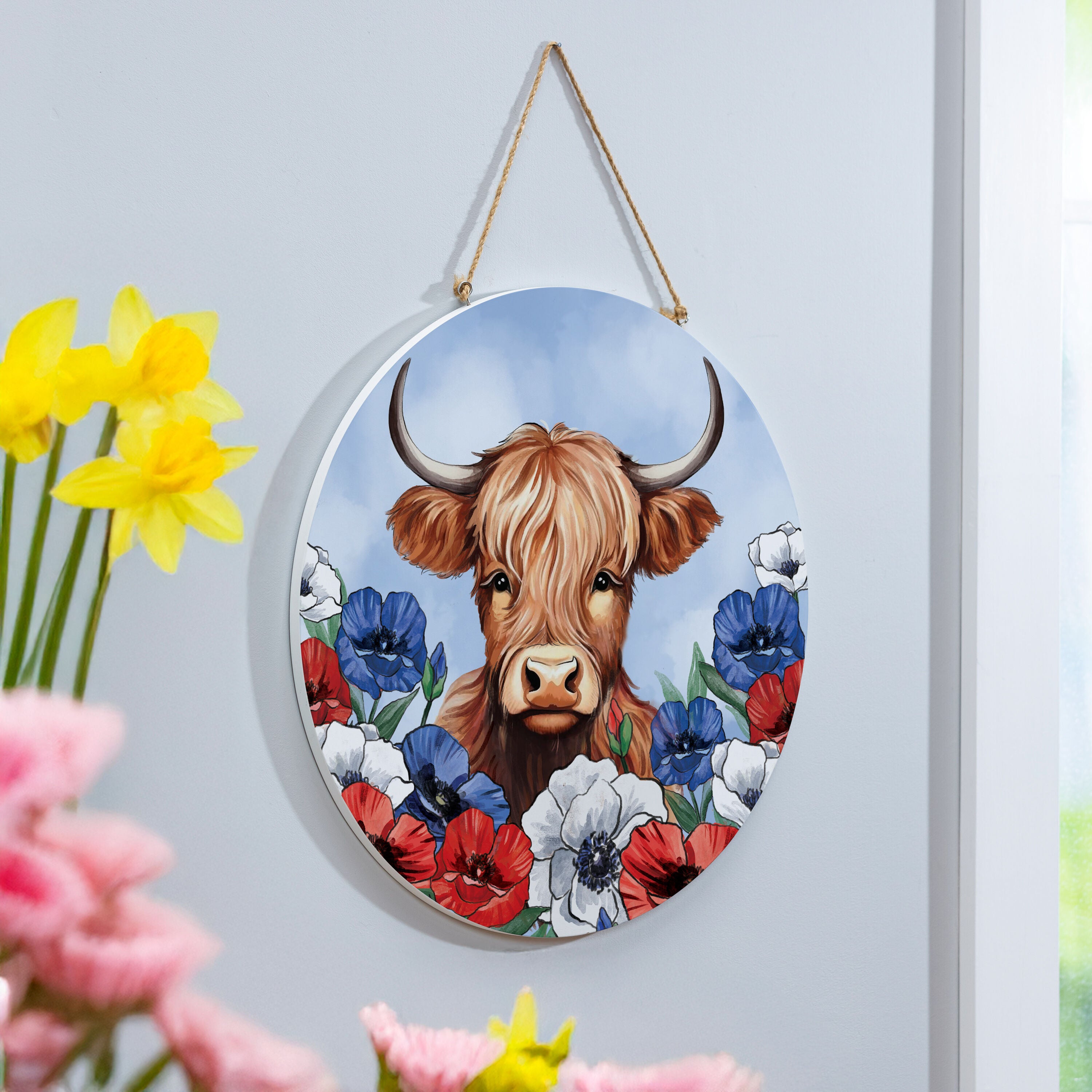 新品タグ付き✨Ameri Vintage COW PATTERN SK American Classic Highland Cow Wood Door Décor, 18