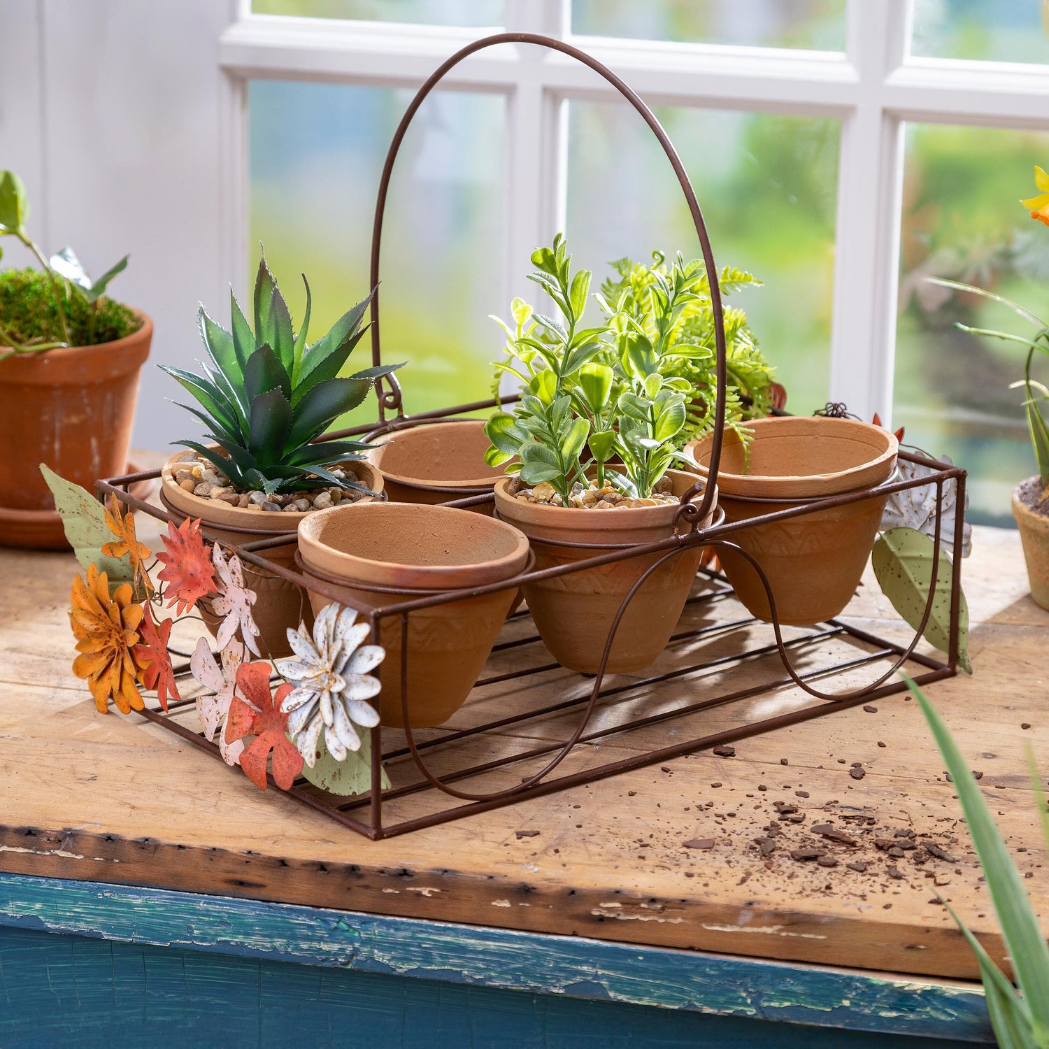 where to buy pots for plants What She Shed Planters, Metal Stand with Terracotta Planters, Floral D