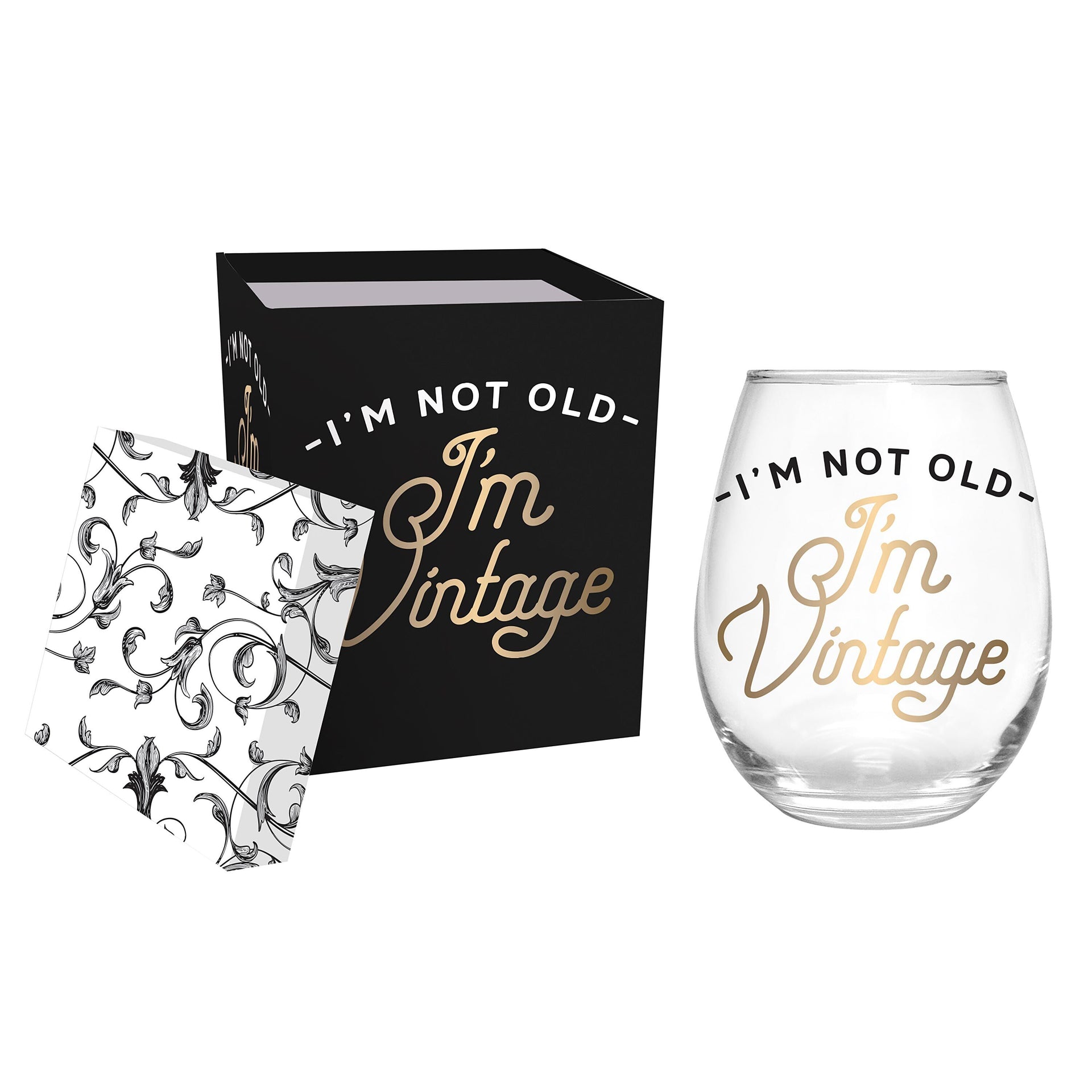 Stemless Glass box 17 Oz Im not old Im Vintage