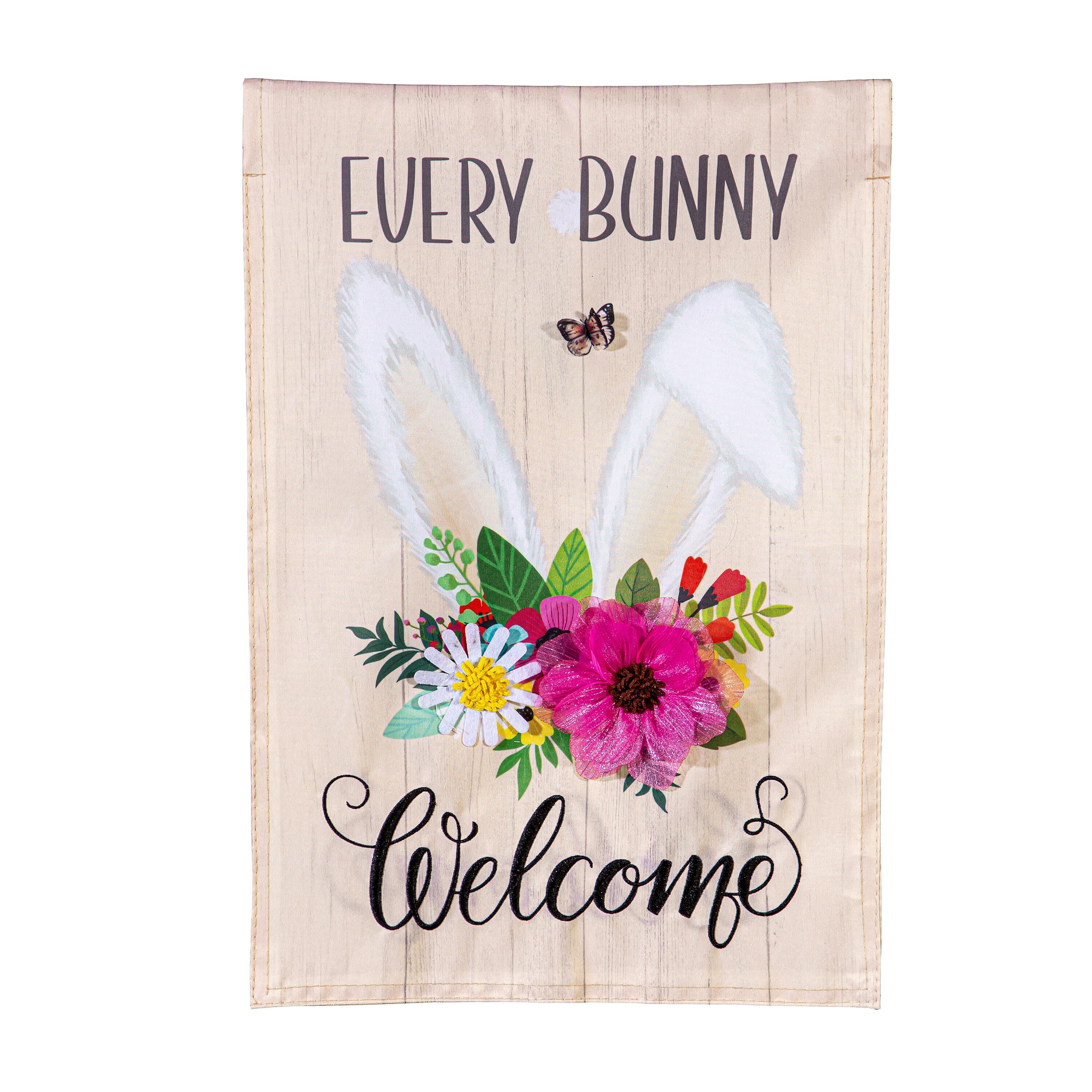 Evergreen Every Bunny Welcome Applique Garden Flag - Thumbnail 4